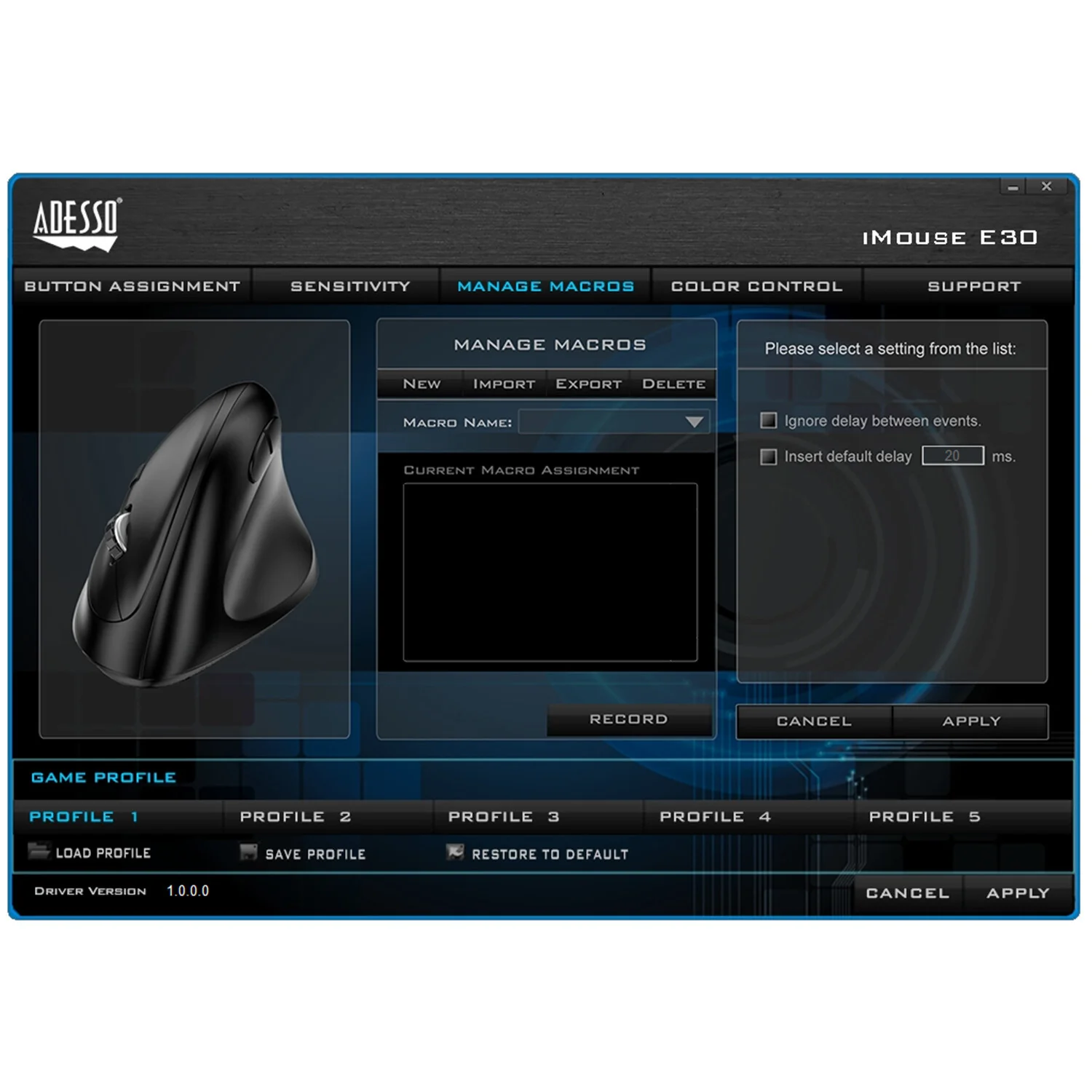 Adesso iMouse E30 - 2.4 GHz RF Wireless Vertical Optical Mouse in Black - 2,400 DPI - Image 8