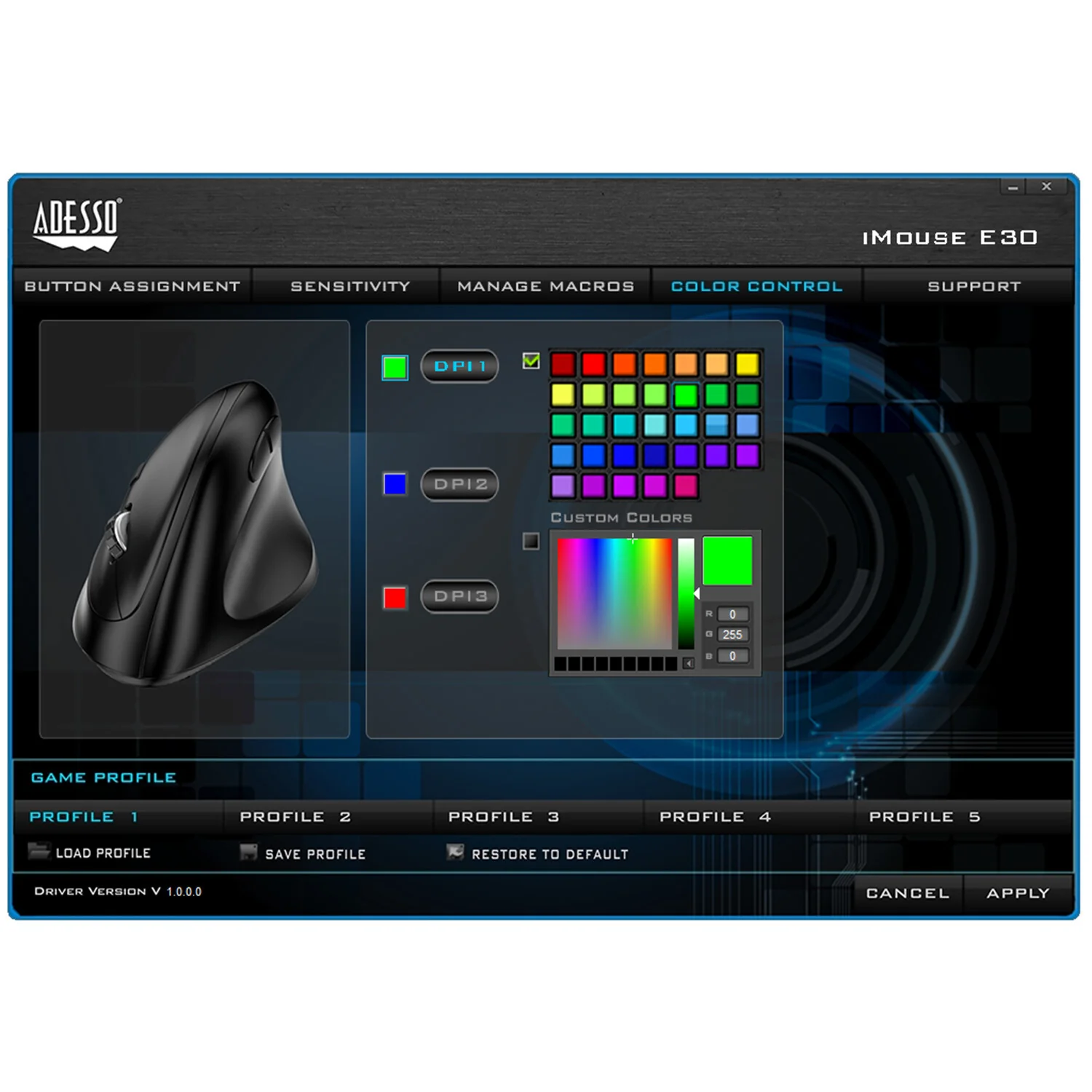 Adesso iMouse E30 - 2.4 GHz RF Wireless Vertical Optical Mouse in Black - 2,400 DPI - Image 9
