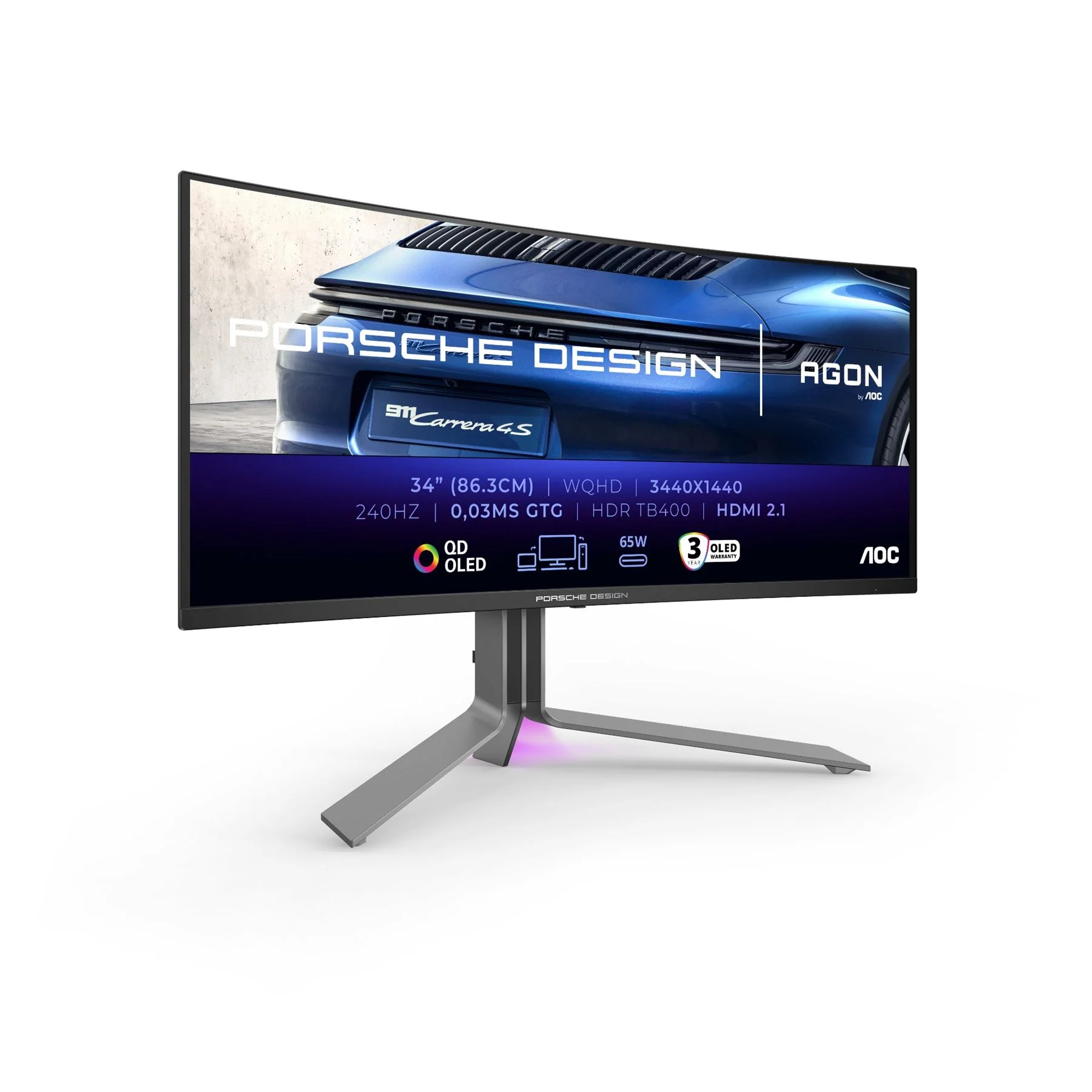 AOC Porsche PD34 - 86.4 cm (34") - 3440 x 1440 pixels WQHD QD-OLED Monitor - Image 2