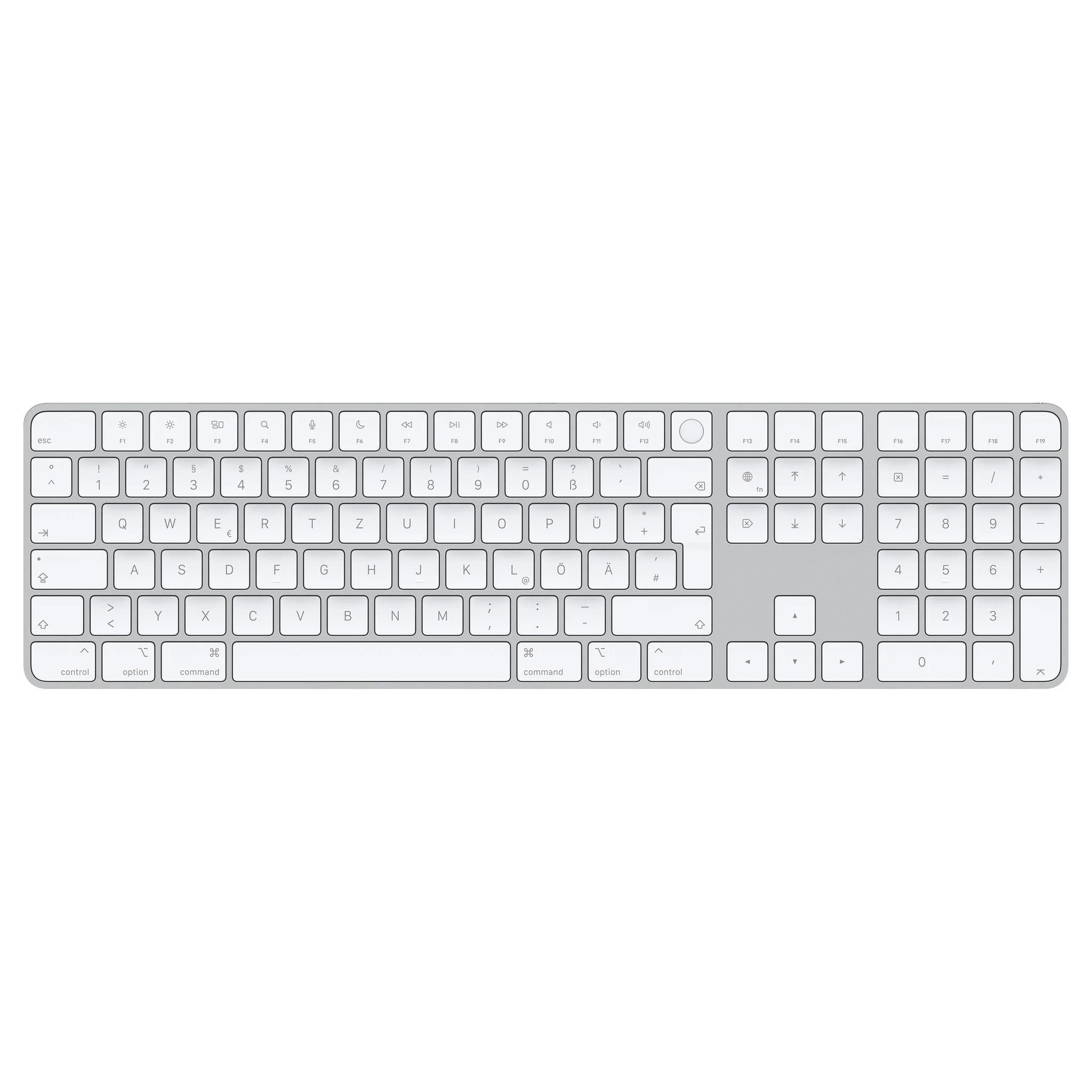 Apple Magic with Touch ID - USB Wired + Bluetooth Wireless Keyboard in Aluminium / White (QWERTZ German)