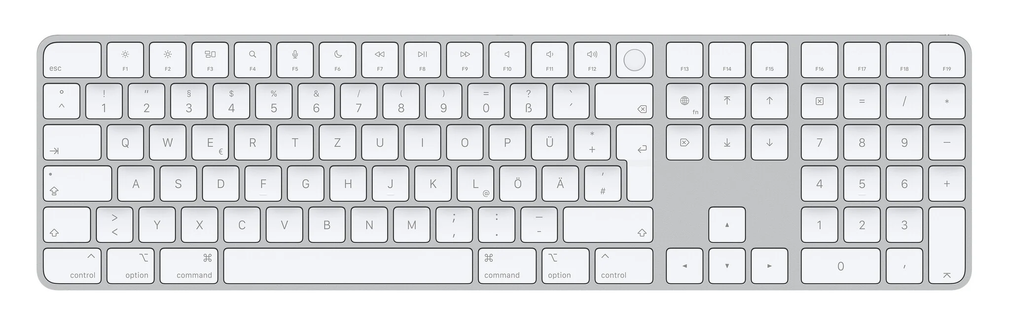 Apple Magic with Touch ID - USB Wired + Bluetooth Wireless Keyboard in Aluminium / White (QWERTZ German) - Image 6