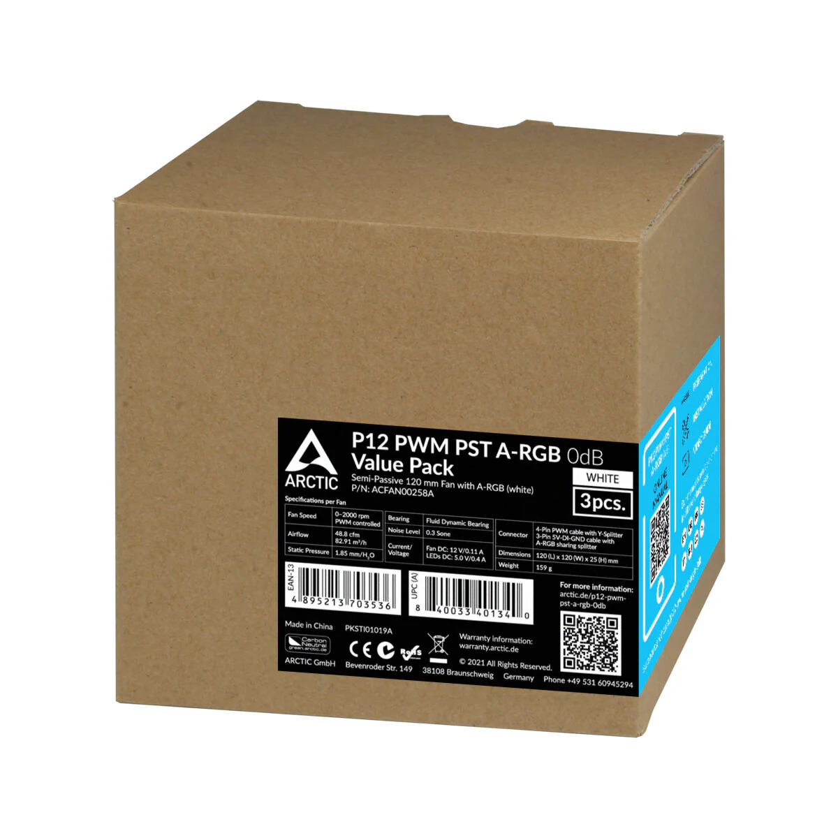 ARCTIC P12 PWM PST A-RGB - Computer Case Fan in White - 120mm (Pack of 3) - Image 5