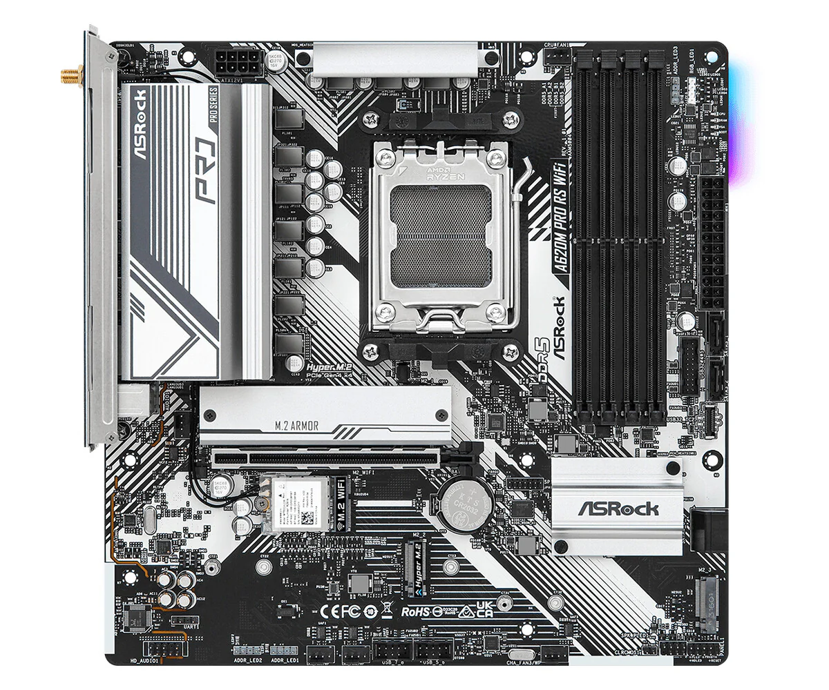Asrock A620M Pro RS WiFi micro ATX motherboard - AMD A620 Socket AM5 - Image 2