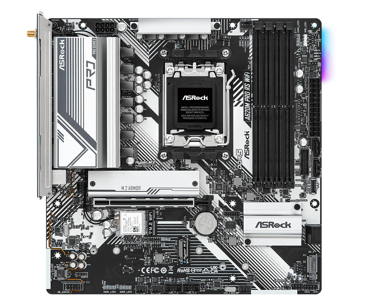 Asrock A620M Pro RS WiFi micro ATX motherboard - AMD A620 Socket AM5 - Image 2