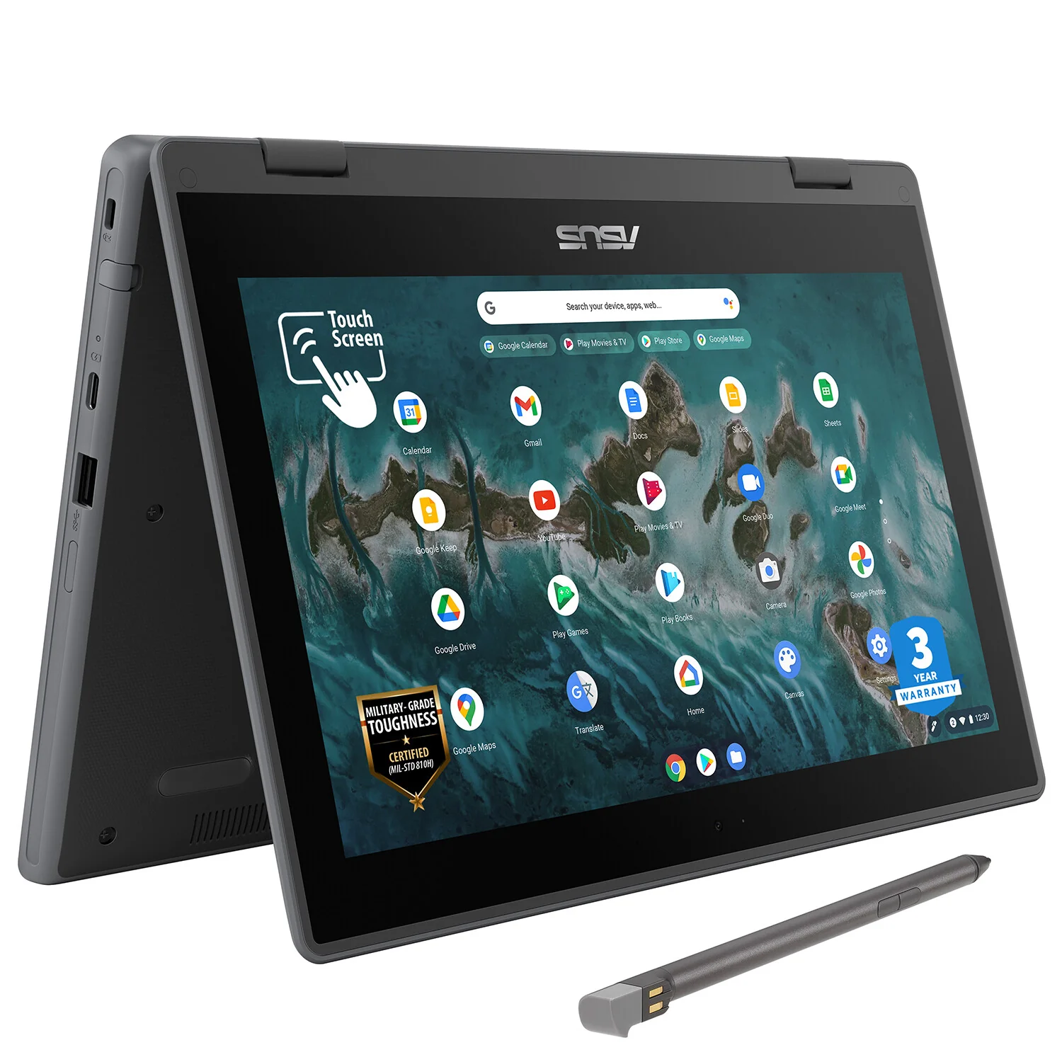 ASUS Chromebook Flip CR1 - 29.5 cm (11.6") - Touchscreen - Intel® Celeron® N N4500 - 4 GB LPDDR4x-SDRAM - 64 GB eMMC - Wi-Fi 6 - ChromeOS - Grey - Image 2