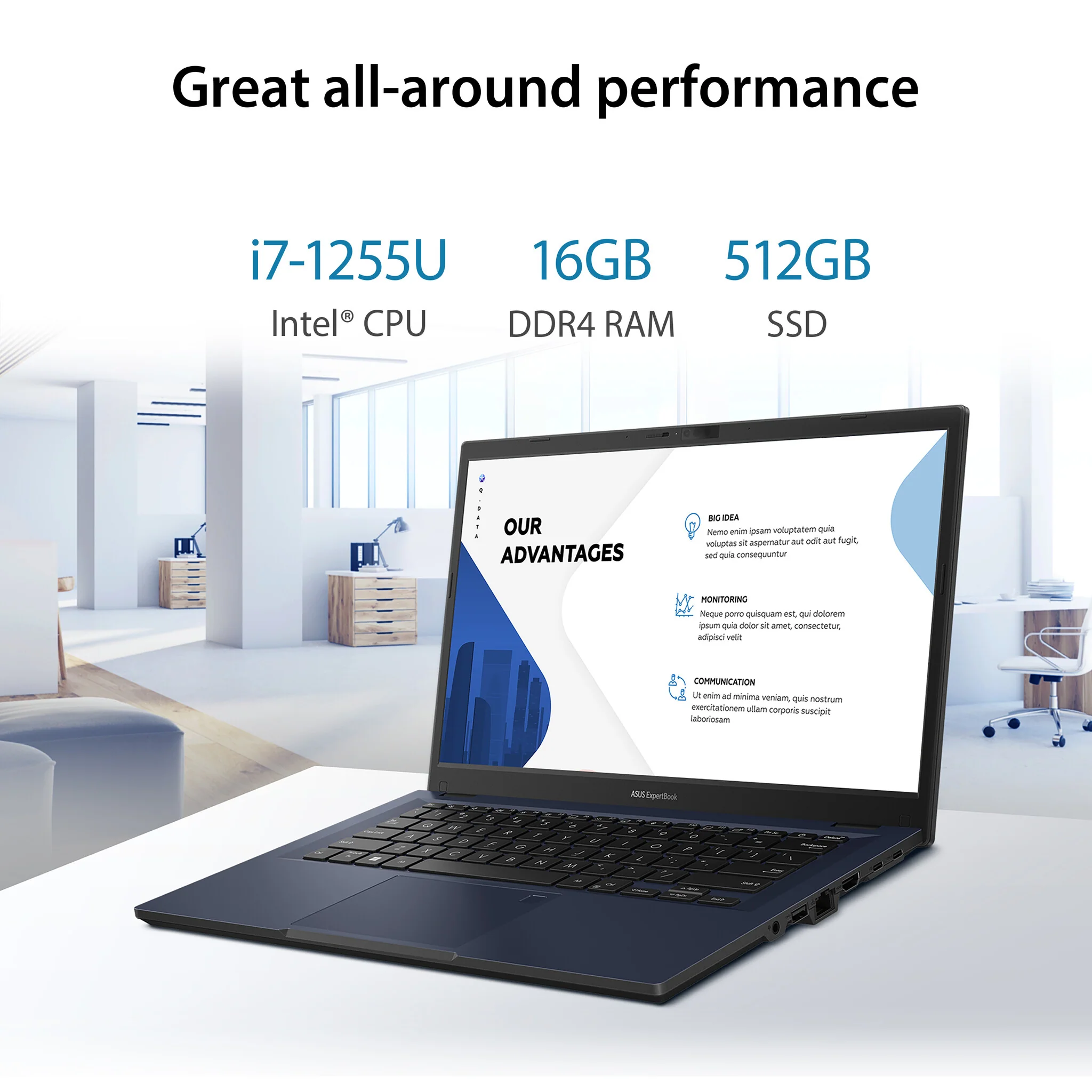 ASUS ExpertBook B1 Laptop - 35.6 cm (14") - Intel® Core™ i7-1255U - 16 GB DDR4-SDRAM - 512 GB SSD - Wi-Fi 6E - Windows 11 Pro - Black - Image 8