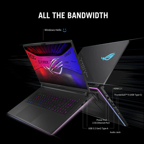 ASUS ROG Strix SCAR 18 Laptop - 45.7 cm (18") - Intel Core Ultra 9 275HX - 32 GB DDR5-SDRAM - 2 TB SSD - NVIDIA GeForce RTX 5080 - Wi-Fi 7 - Windows 11 Home - Black - Image 12