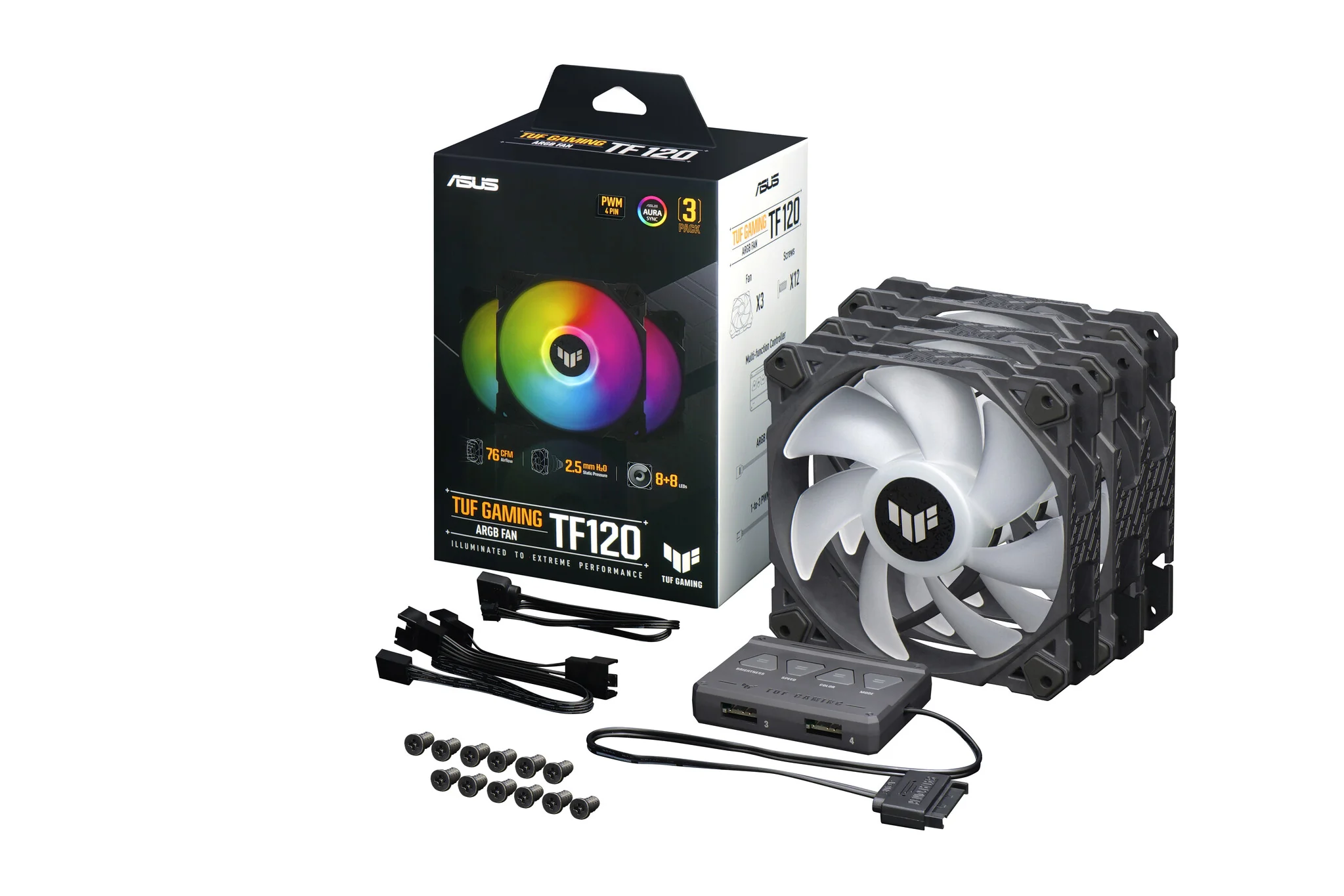 ASUS TUF Gaming TF120 ARGB - Computer Case Fan in Black - 120mm (Pack of 3) - Image 12