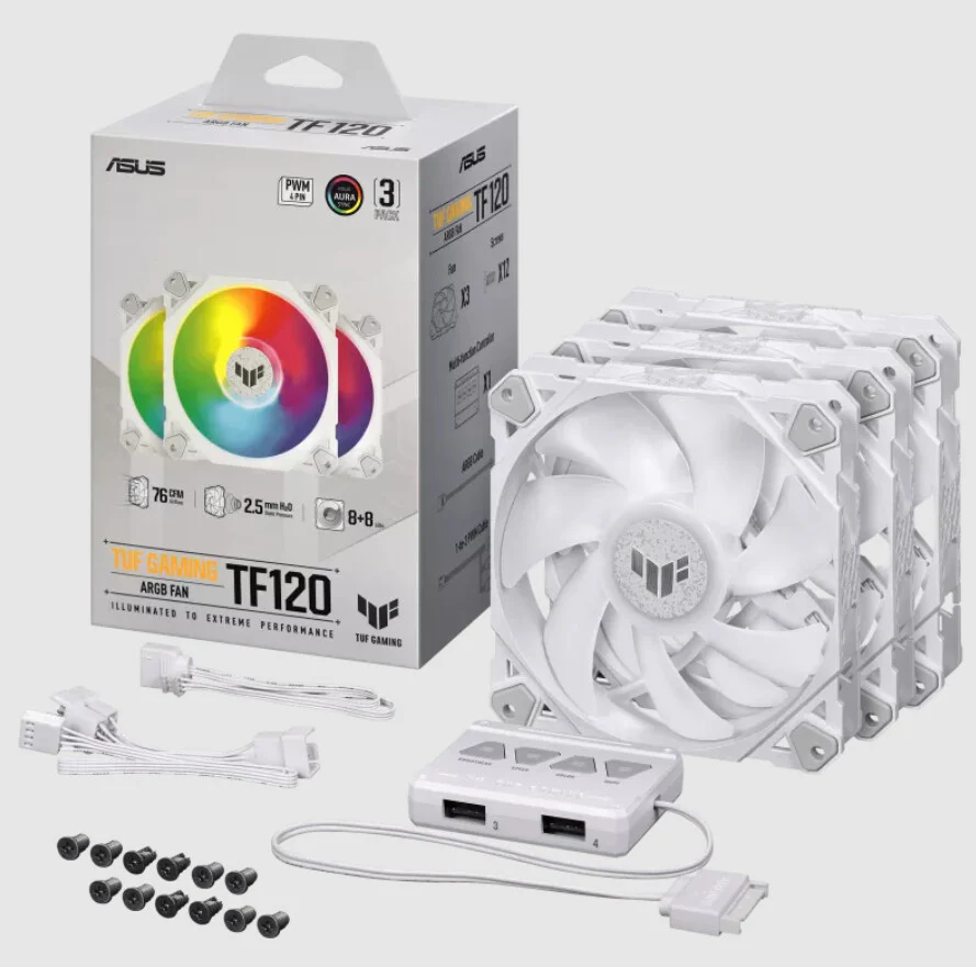ASUS TUF GAMING TF120 ARGB - Computer Case Fan in White - 120mm (Pack of 3) - Image 3