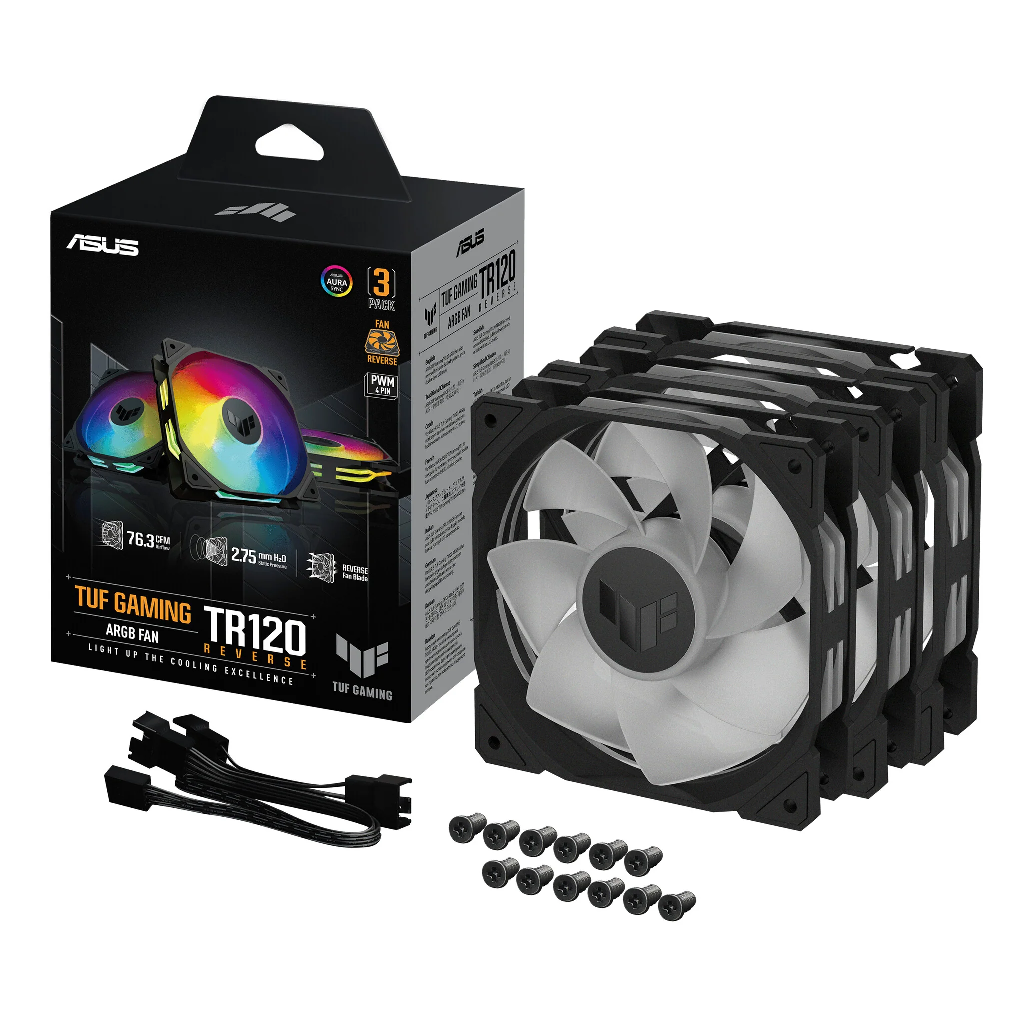 ASUS TUF Gaming TR120 ARGB Reverse - Computer Case Fan in Black - 120mm (Pack of 3) - Image 9