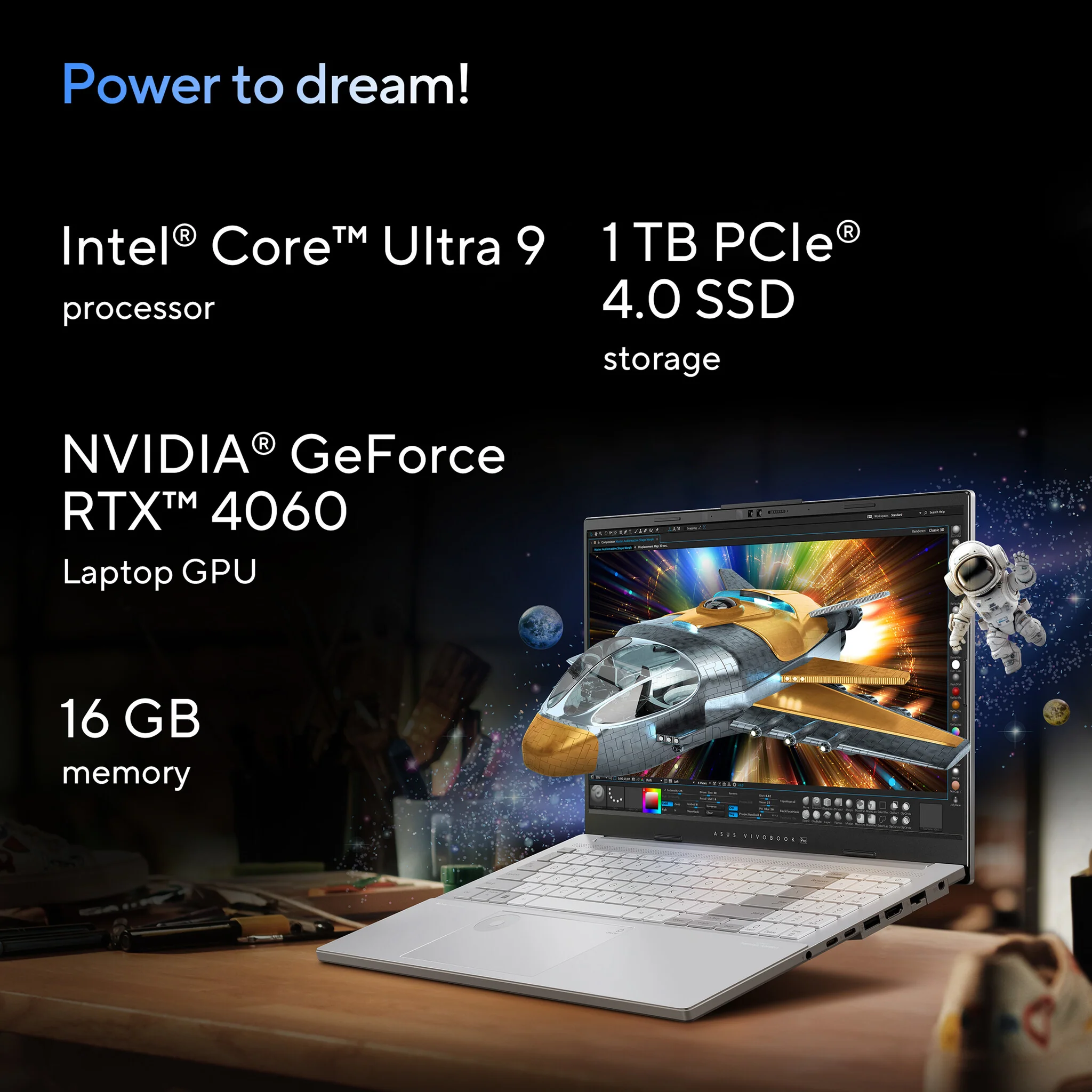 ASUS Vivobook Pro 15 OLED Laptop - 39.6 cm (15.6") - Intel Core Ultra 9 185H - 16 GB DDR5-SDRAM - 1 TB SSD - NVIDIA GeForce RTX 4060 - Wi-Fi 6E - Windows 11 Home - Grey - Image 7