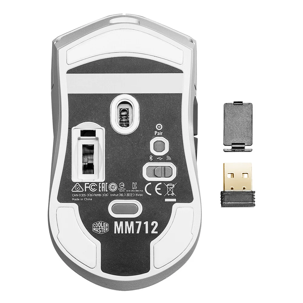 Cooler Master MM712 - RF Wireless + Bluetooth + USB Type-A Optical Mouse in White - 19,000 DPI - Image 7
