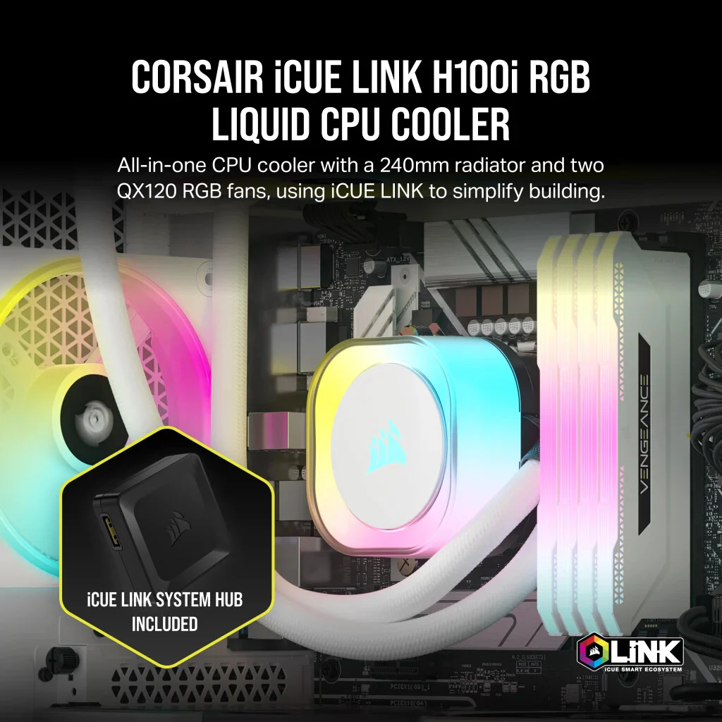 Corsair H100I - Hybrid Processor Cooler in White - 240 mm - Image 9