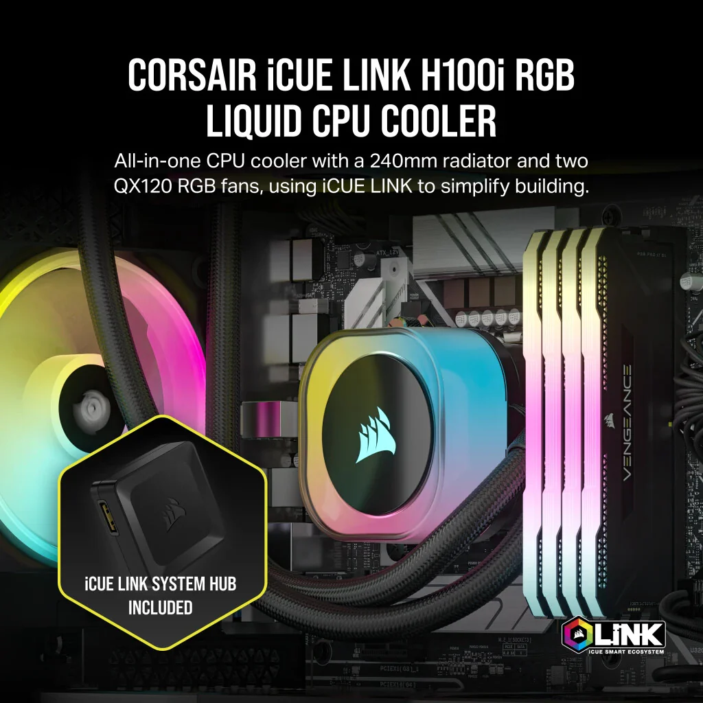 Corsair iCUE LINK H100i RGB - Liquid Processor Cooling Kit in Black - 240mm - Image 9