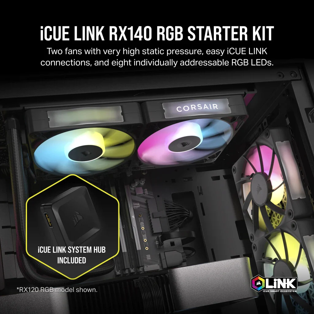 Corsair iCUE LINK RX140 RGB - Computer Case Fan in Black - 140mm (Pack of 2) - Image 2