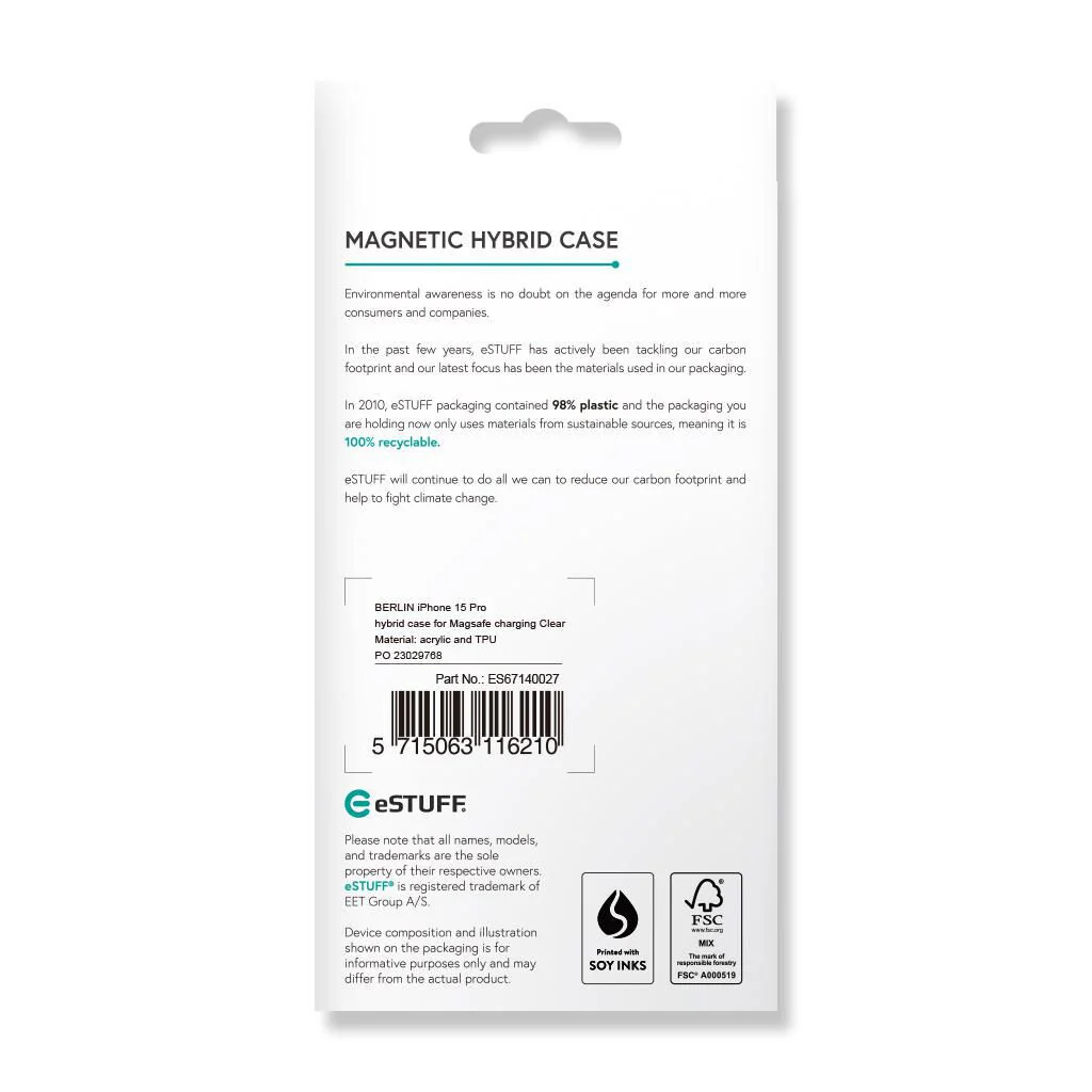 eSTUFF BERLIN Magnetic Hybrid mobile phone case for iPhone 15 Pro in Transparent - Image 8