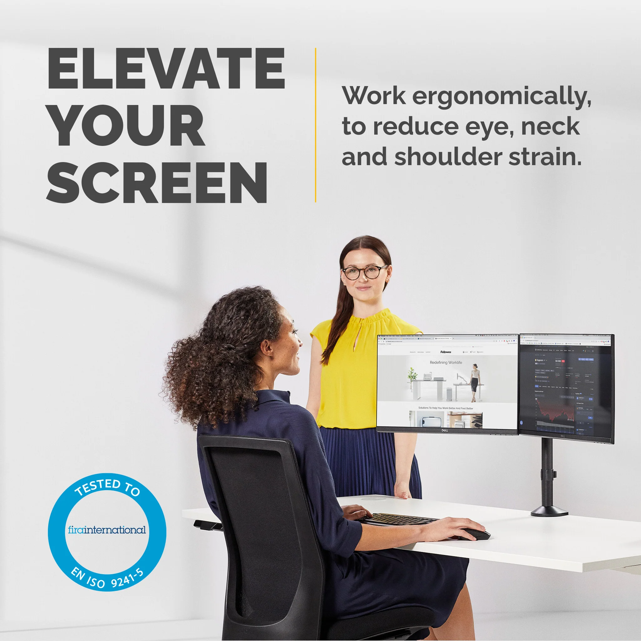 Fellowes Reflex Dual Monitor Arm - 8502601 - Desk monitor mount for upto 68.6 cm (27") - Image 2