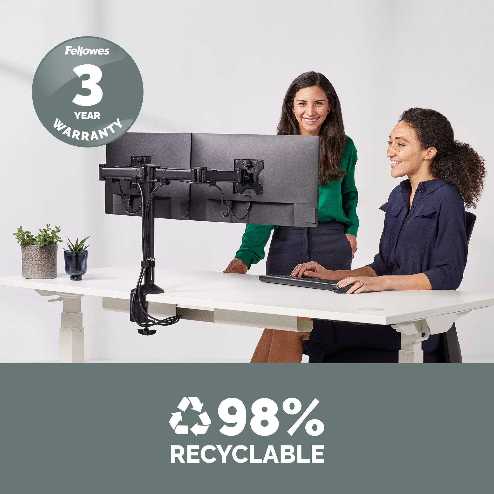 Fellowes Reflex Dual Monitor Arm - 8502601 - Desk monitor mount for upto 68.6 cm (27") - Image 5