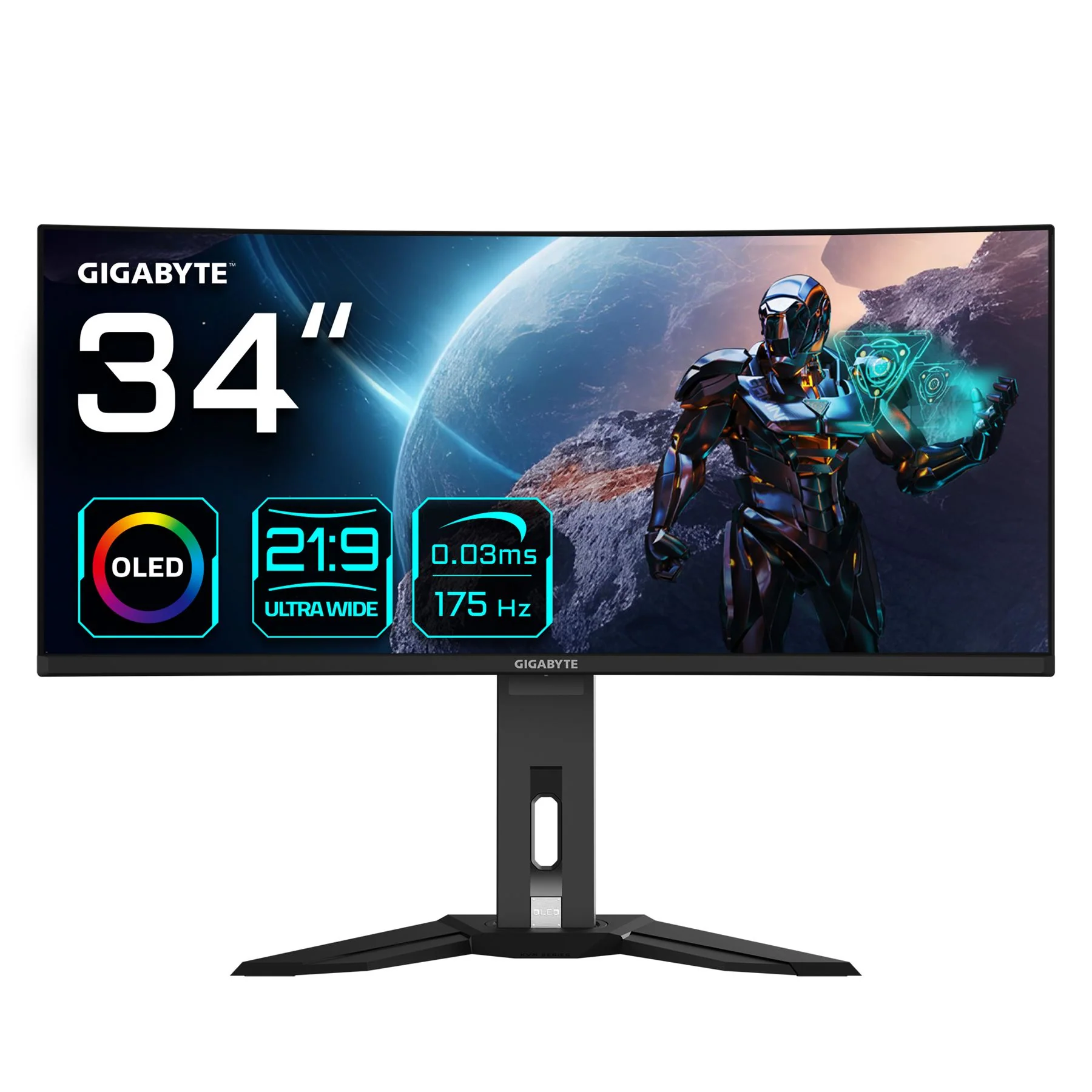 GIGABYTE MO34WQC 34" OLED WQHD Curved Gaming Monitor - 3440 x 1440/ 175Hz/ 0.03ms/ KVM/ 250 cd/m²/ FreeSync Premium Pro/ DisplayHDR True Black 400/ HDMI 2.1/ Displayport 1.4
