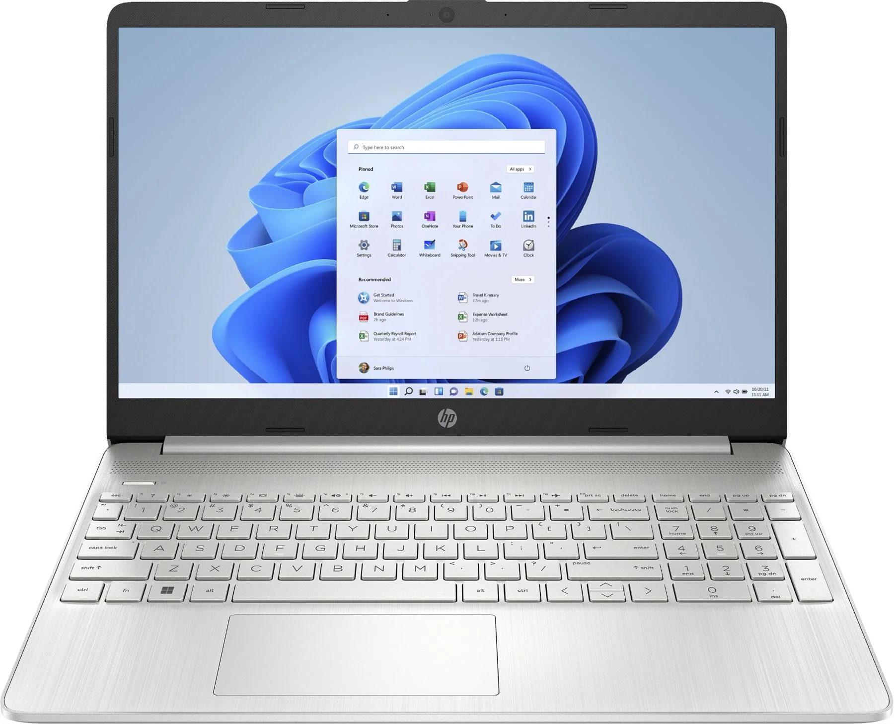 HP 15s-fq2050na Intel® Core™ i3 i3-1115G4 Laptop 39.6 cm (15.6") Full HD 4 GB DDR4-SDRAM 128 GB SSD Wi-Fi 5 (802.11ac) Windows 11 Home in S mode Silver