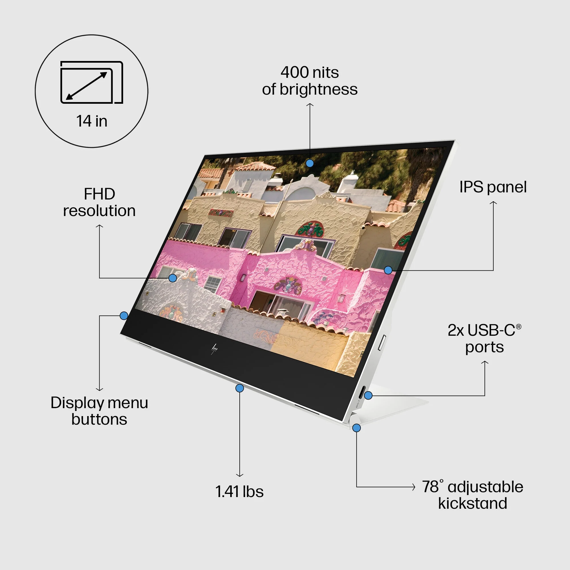HP E-Series E14 G4 - 35.6 cm (14") - 1920 x 1080 pixels Full HD LED Monitor - Image 12
