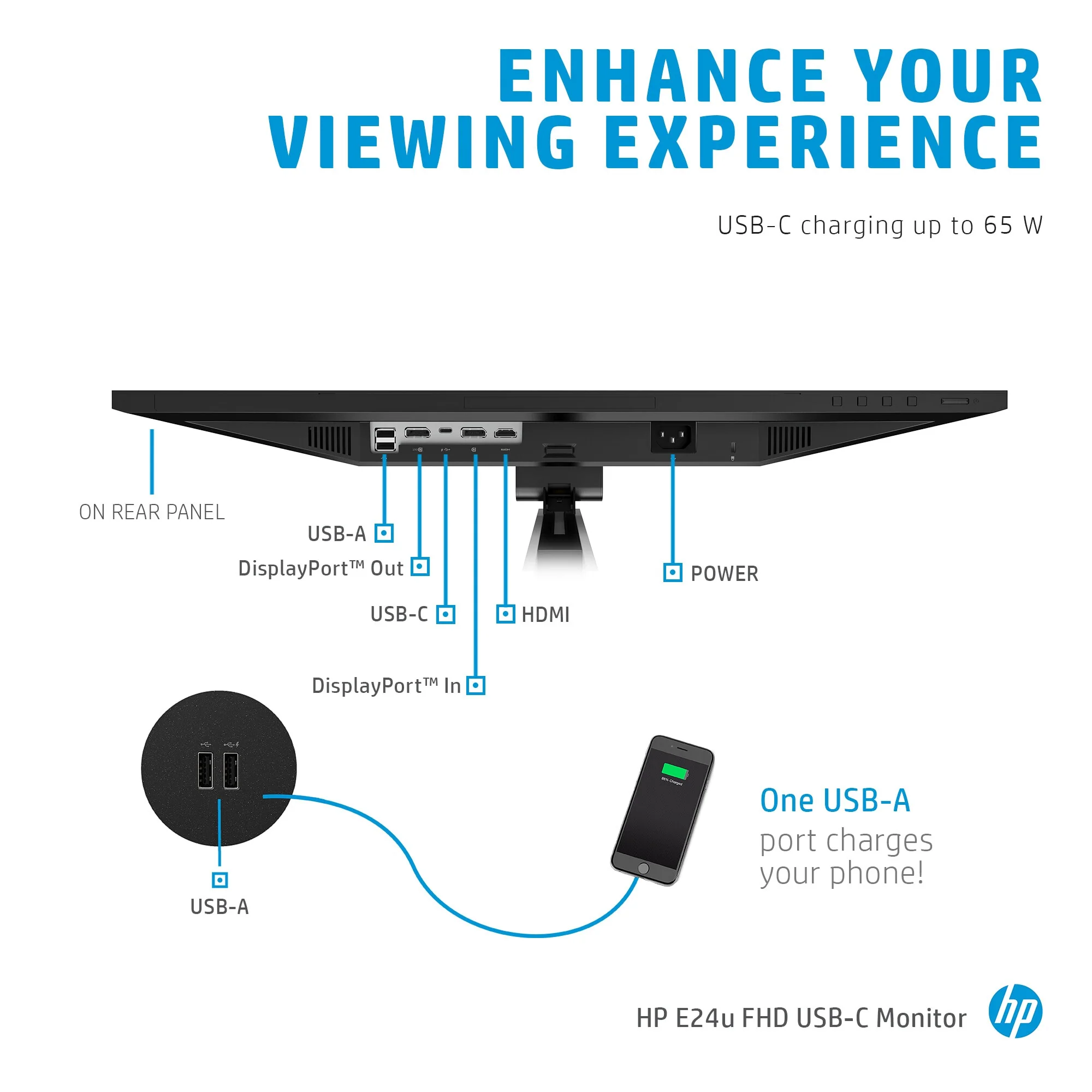 HP E24U G4 - 60.5 cm (23.8") - 1920 x 1080 pixels Full HD LCD USB-C Hub Monitor - Image 10