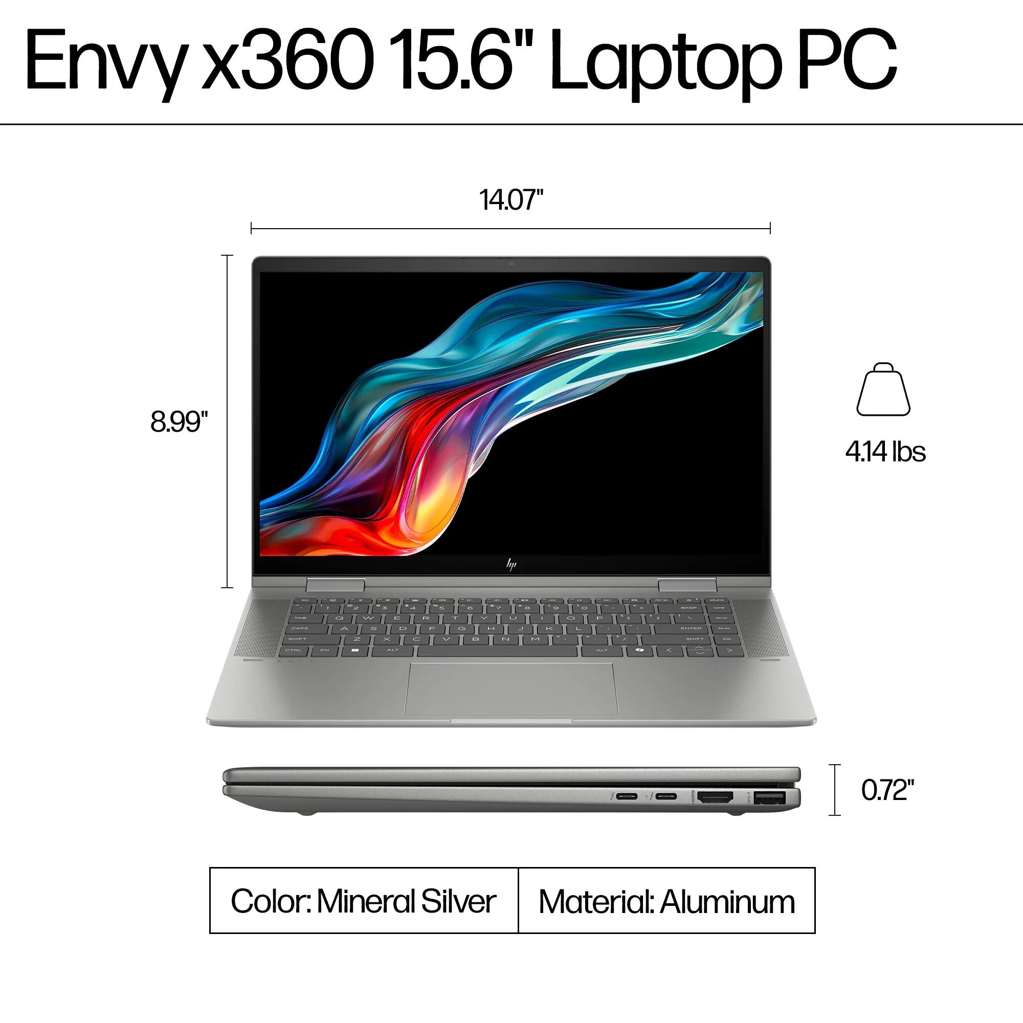 HP ENVY x360 Hybrid (2-in-1) - 39.6 cm (15.6") - Touchscreen - Intel® Core™ i5-1335U - 8 GB LPDDR5-SDRAM - 512 GB SSD - Wi-Fi 6E - Windows 11 Home - Silver - Image 18