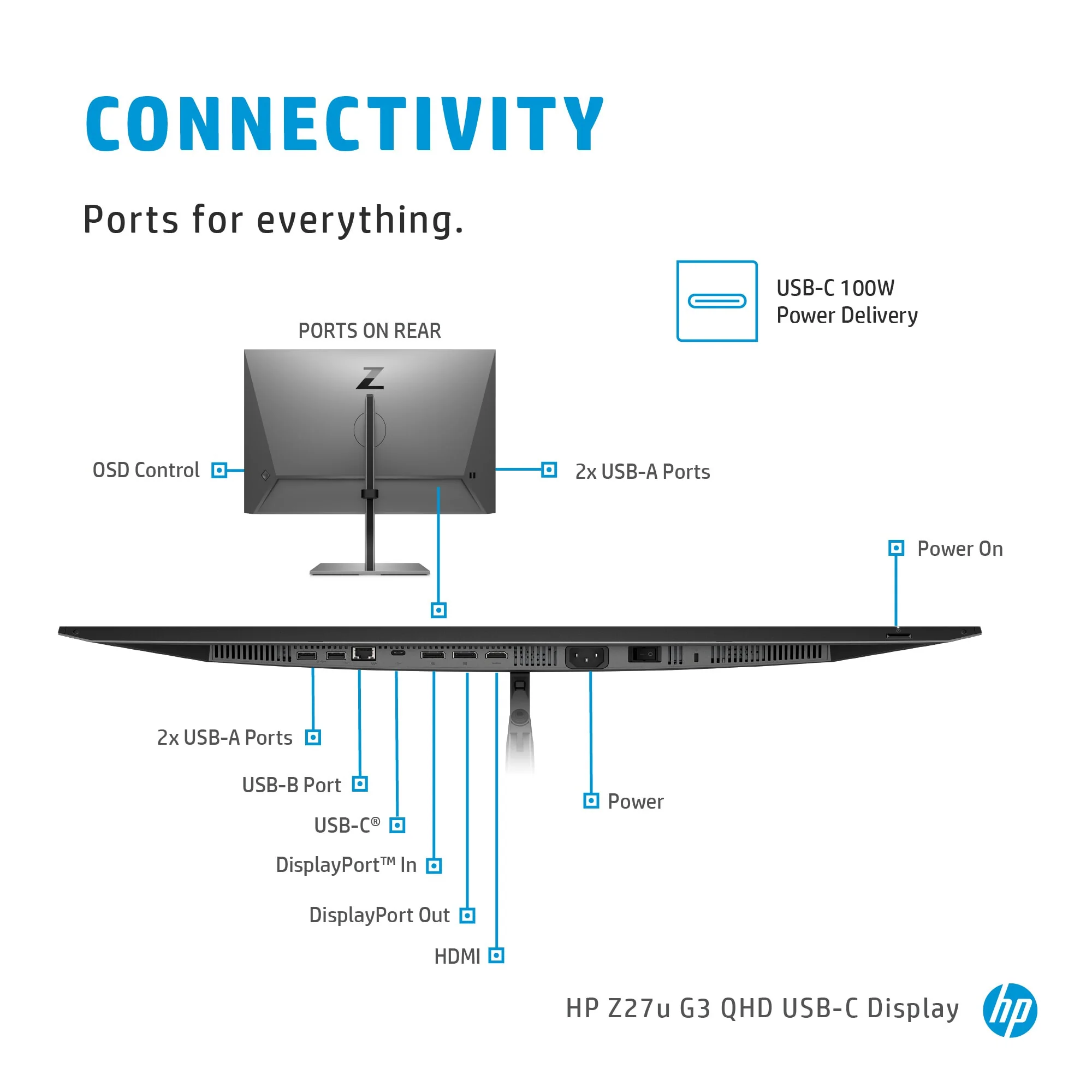 HP Z27U G3 - 68.6 cm (27") - 2560 x 1440 pixels 2K Ultra HD LED Monitor - Image 10