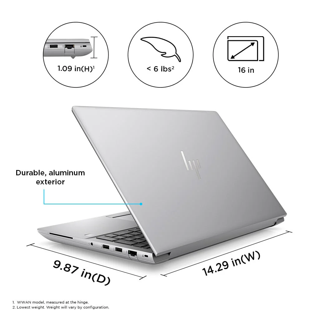 HP ZBook Fury 16 G10 Laptop - 40.6 cm (16") - Intel® Core™ i7-13700HX - 32 GB DDR5-SDRAM - 1 TB SSD - NVIDIA RTX 3500 Ada - Wi-Fi 6E - Windows 11 Pro - Silver - Image 9