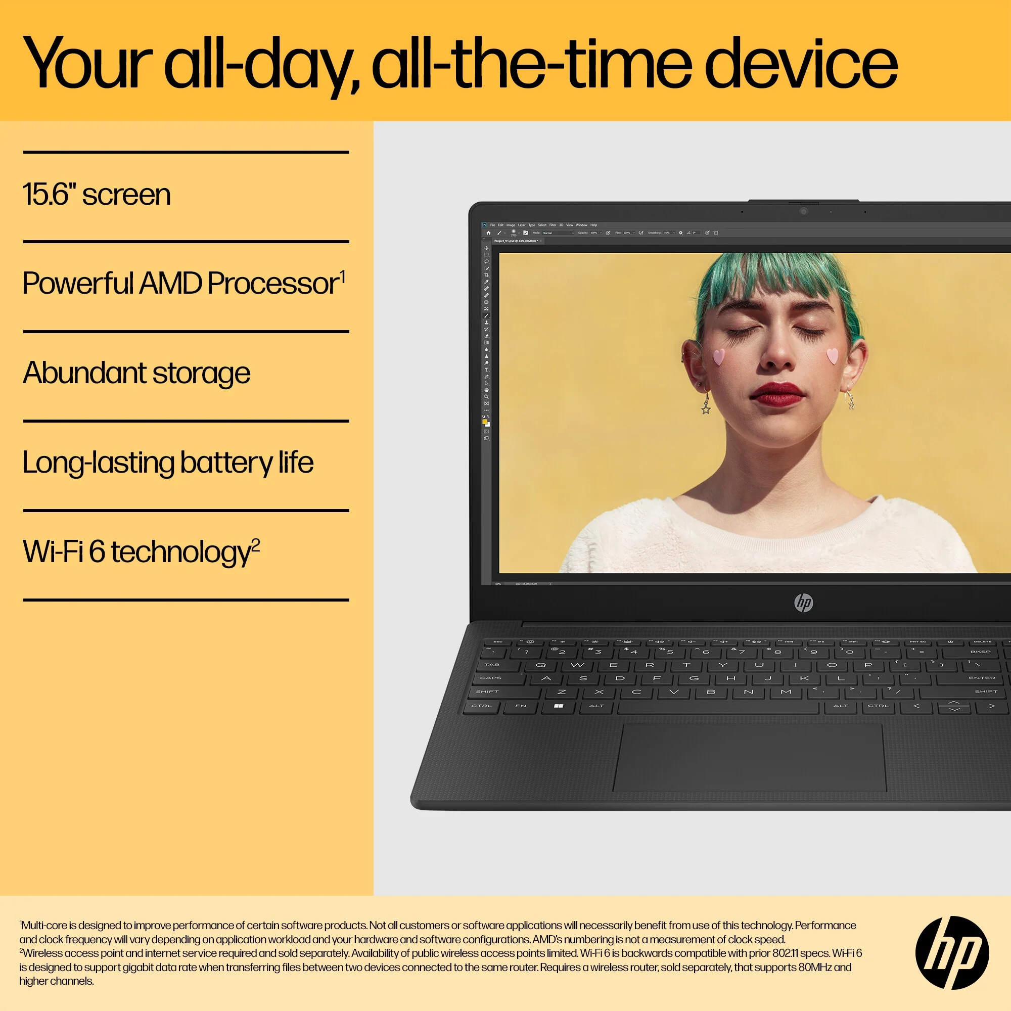 HP 15-FC0018NA Laptop - 39.6 cm (15.6") - AMD Ryzen™ 3 7320U - 4 GB LPDDR5-SDRAM - 128 GB SSD - Wi-Fi 6 - Windows 11 Home in S mode - Black - Image 10