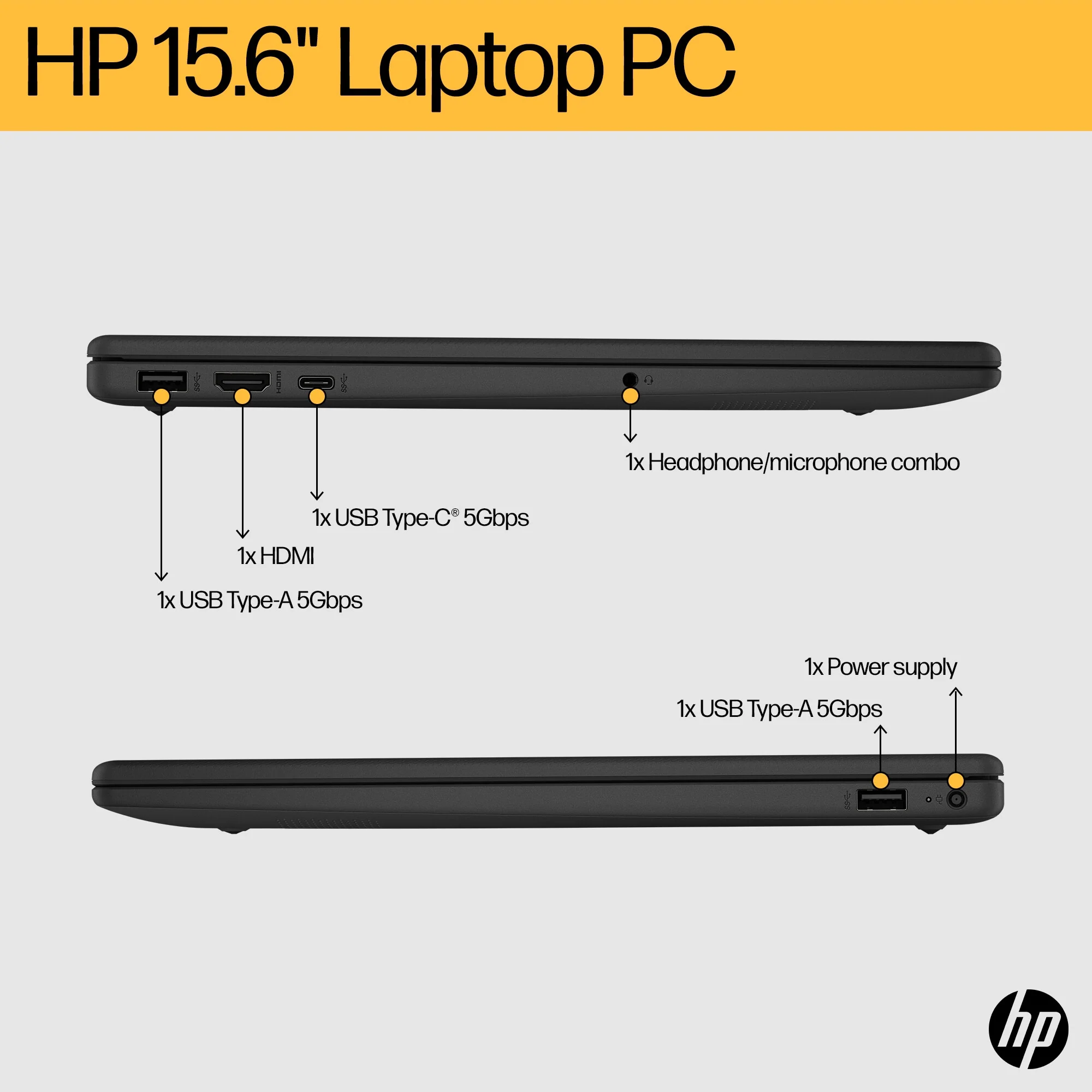HP 15-FC0018NA Laptop - 39.6 cm (15.6") - AMD Ryzen™ 3 7320U - 4 GB LPDDR5-SDRAM - 128 GB SSD - Wi-Fi 6 - Windows 11 Home in S mode - Black - Image 14
