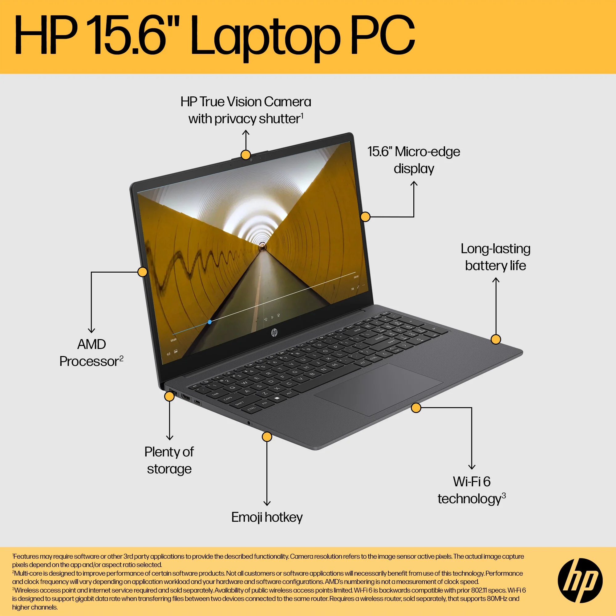 HP 15-FC0018NA Laptop - 39.6 cm (15.6") - AMD Ryzen™ 3 7320U - 4 GB LPDDR5-SDRAM - 128 GB SSD - Wi-Fi 6 - Windows 11 Home in S mode - Black - Image 9