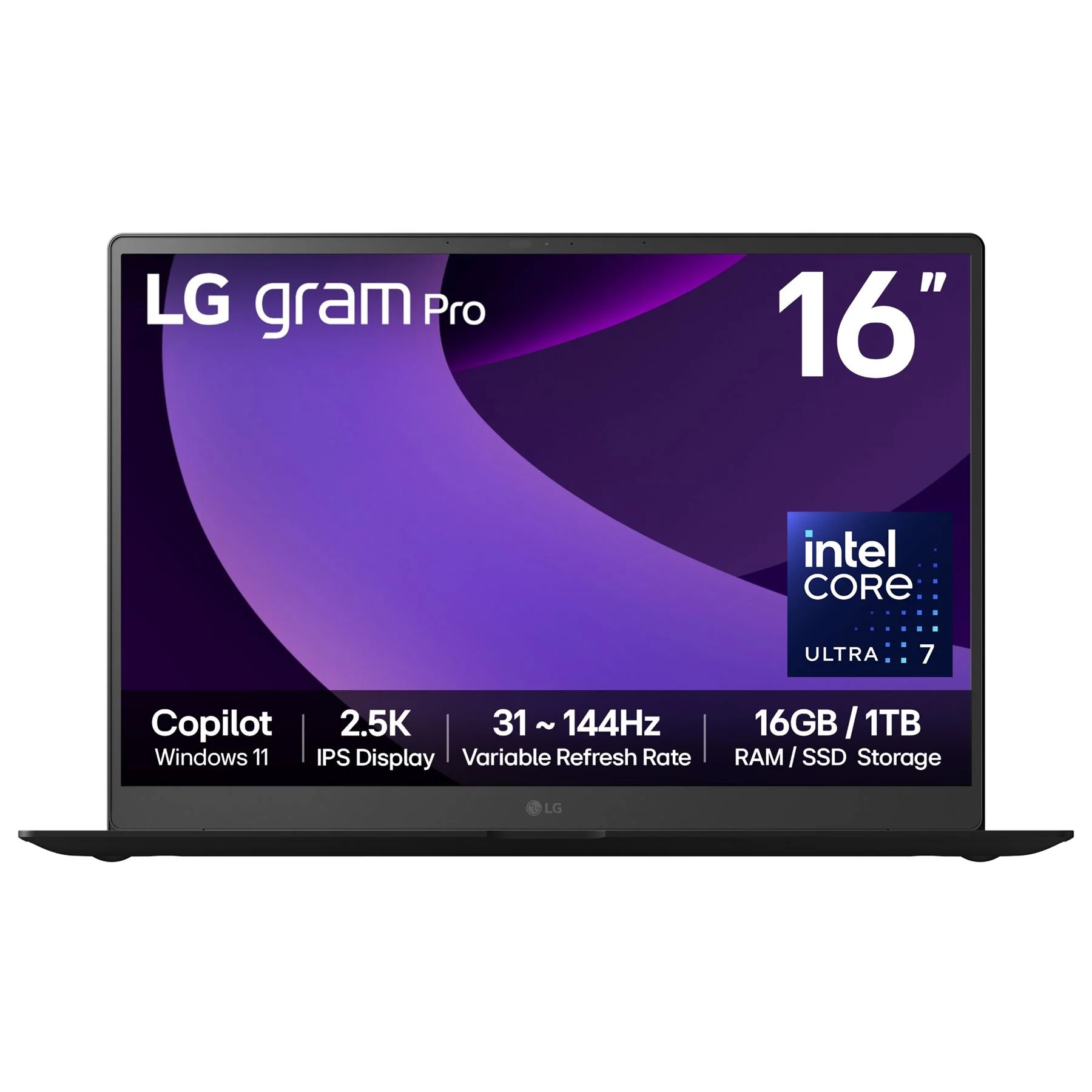 LG Gram Pro Laptop - 40.6 cm (16") - Intel Core Ultra 7 225H - 16 GB LPDDR5x-SDRAM - 1 TB SSD - Wi-Fi 7 - Windows 11 Home - Black