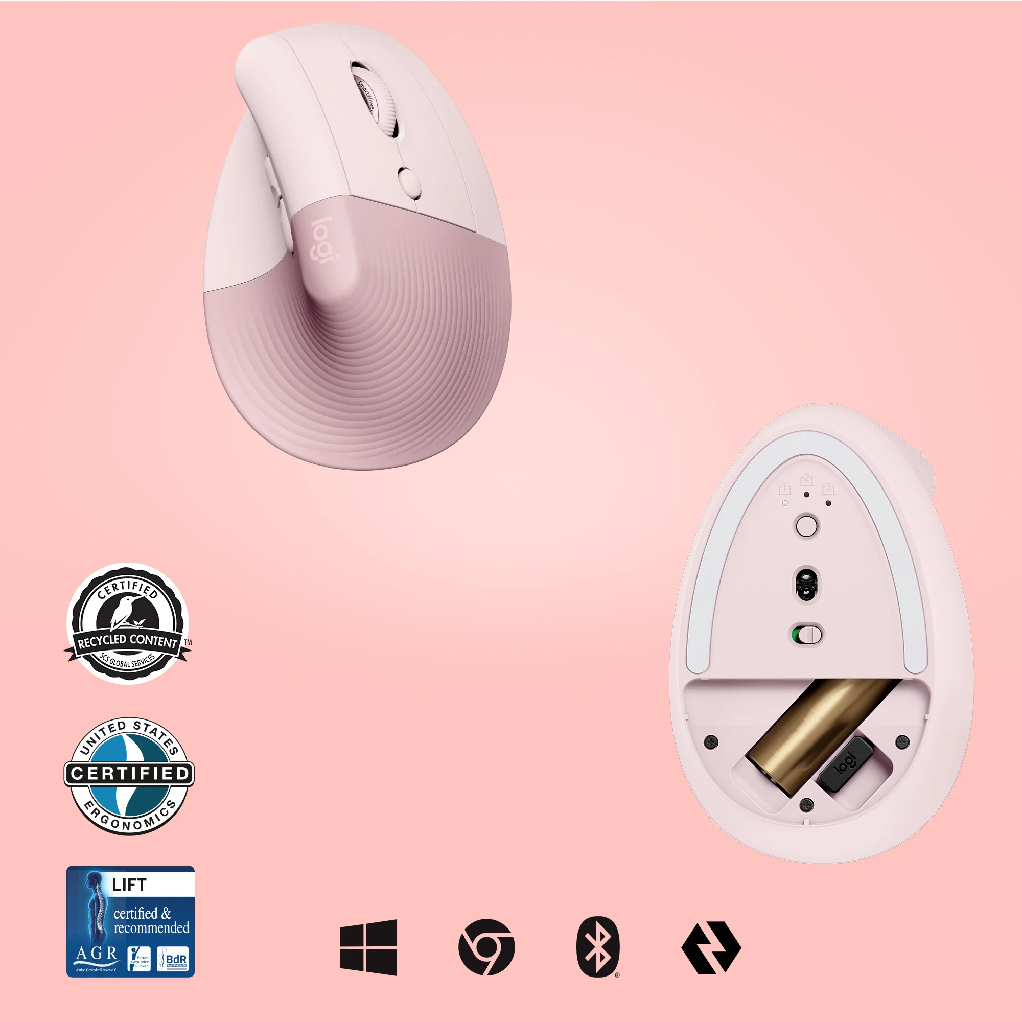 Logitech Lift Vertical Ergonomic Mouse in Pink - Image 6
