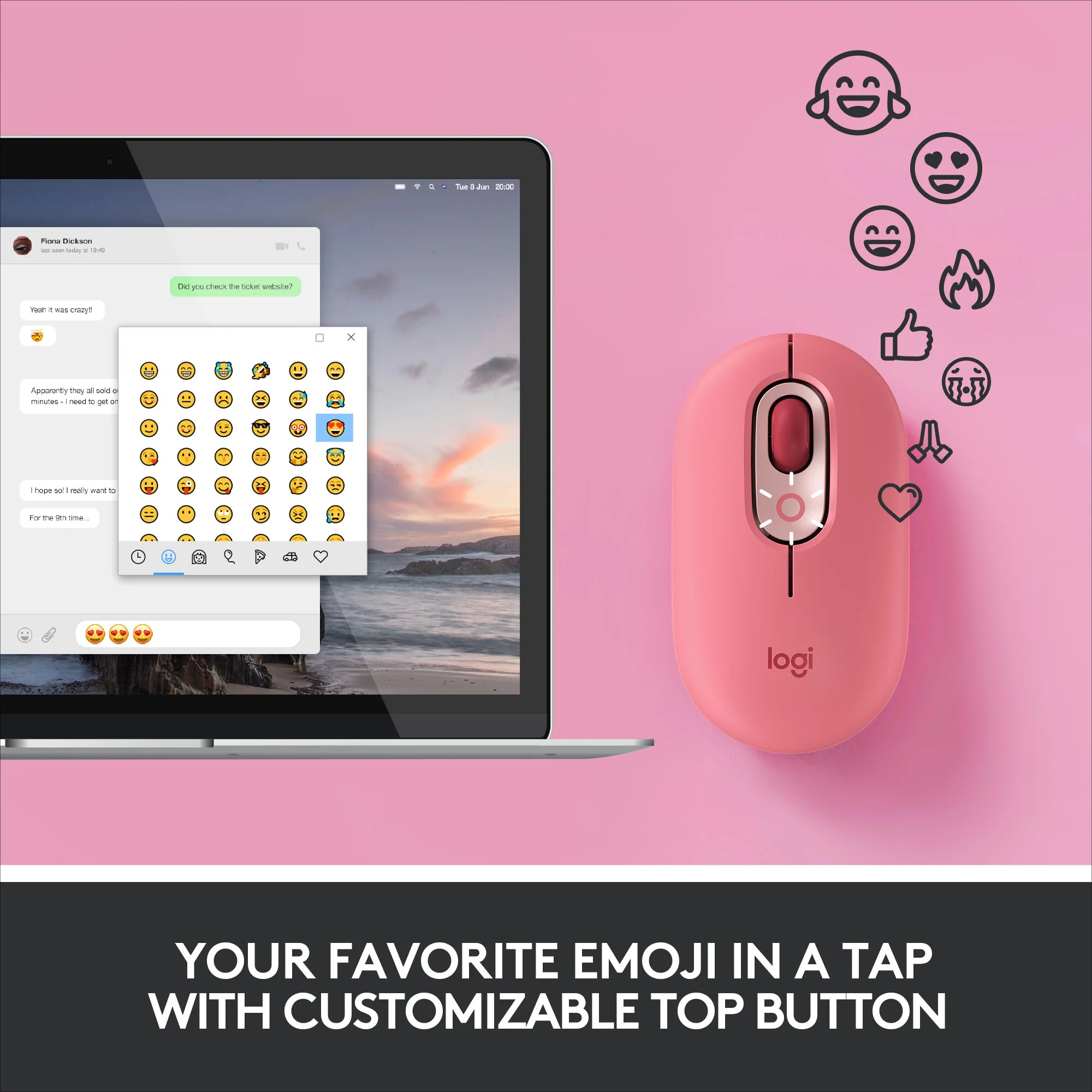 Logitech POP Mouse with emoji in Pink - Image 3