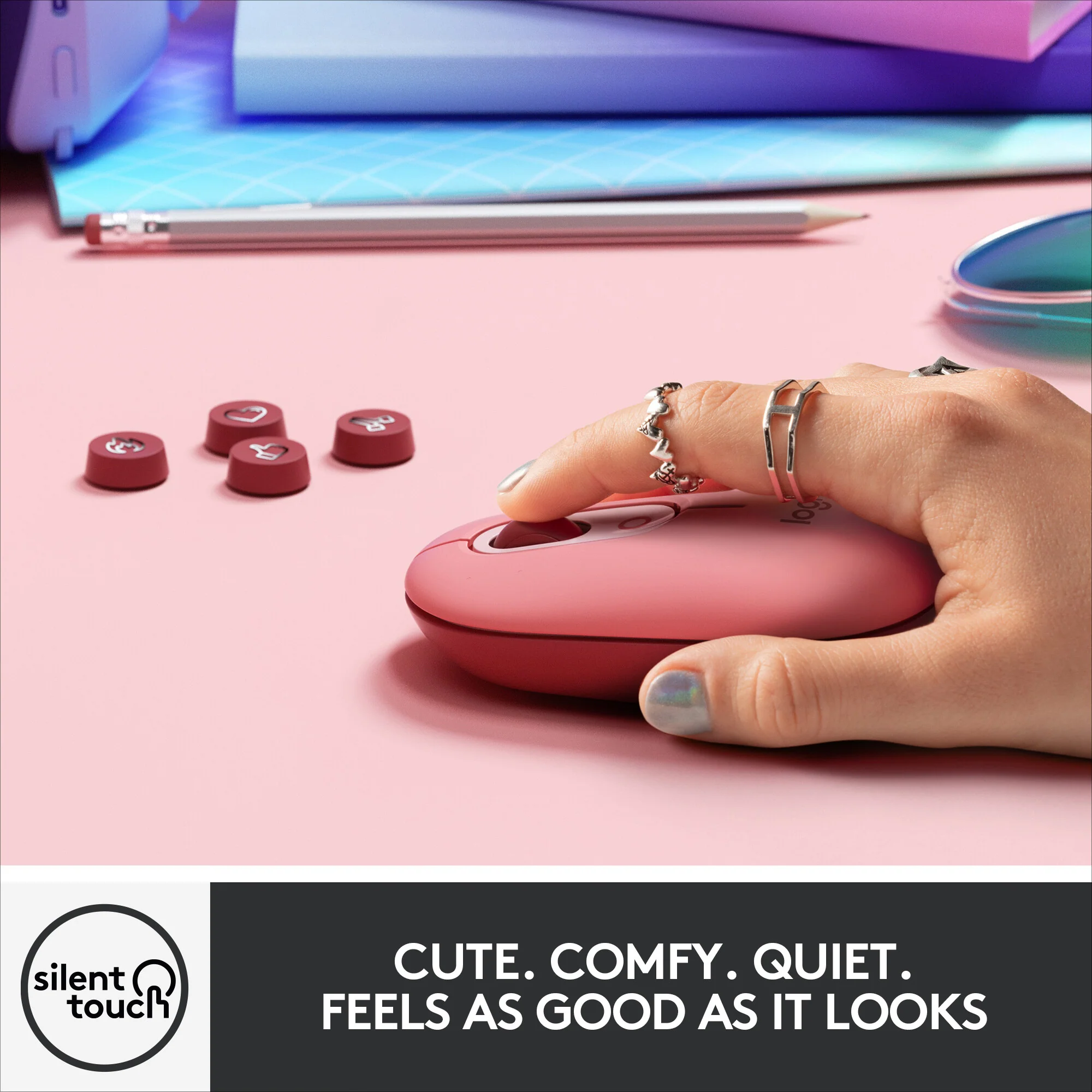 Logitech POP Mouse with emoji in Pink - Image 4