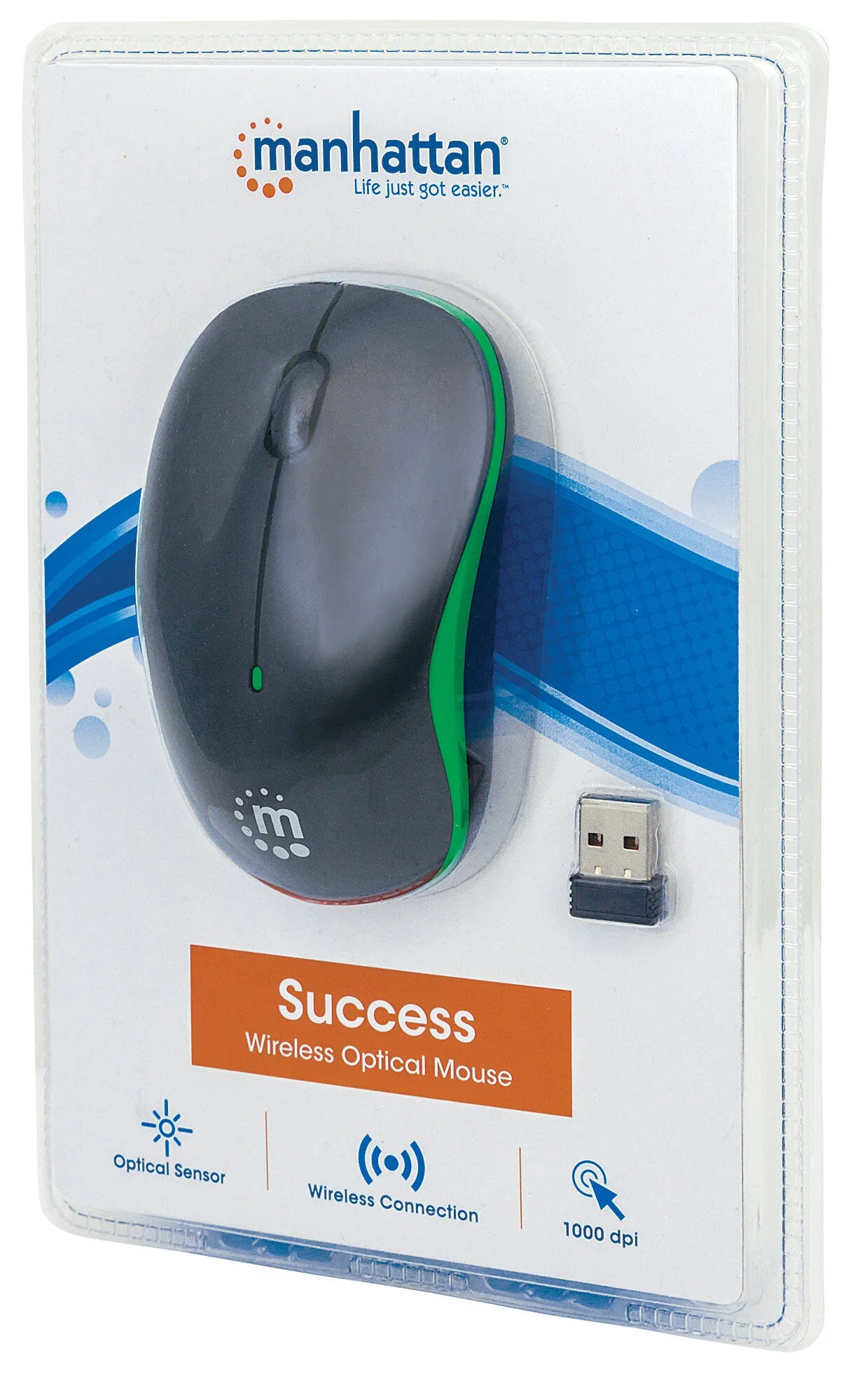 Manhattan Success 2.4Ghz Wireless Optical Mouse in Black/Green - 1,000dpi - Image 6