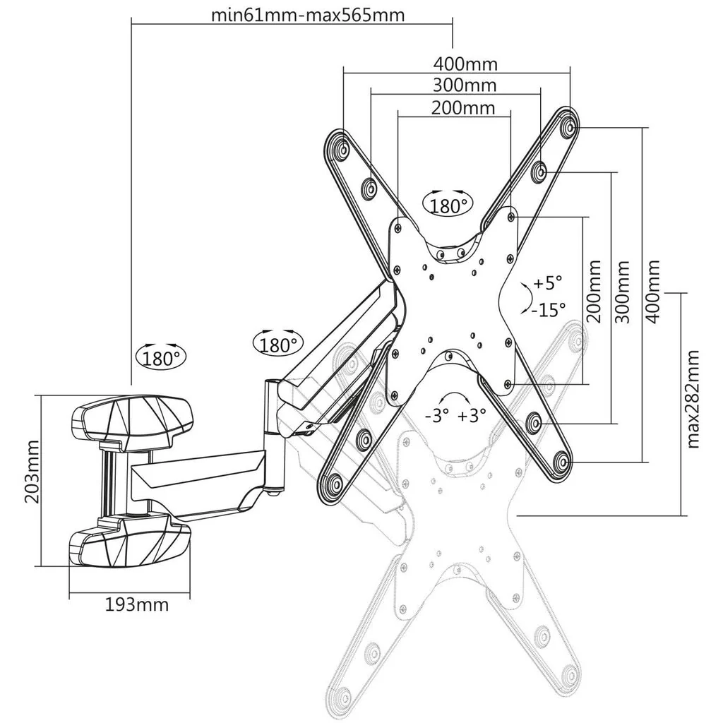 Manhattan 461641 - Wall monitor/TV stand for 53.3 cm (21") to 152.4 cm (60") - Image 4