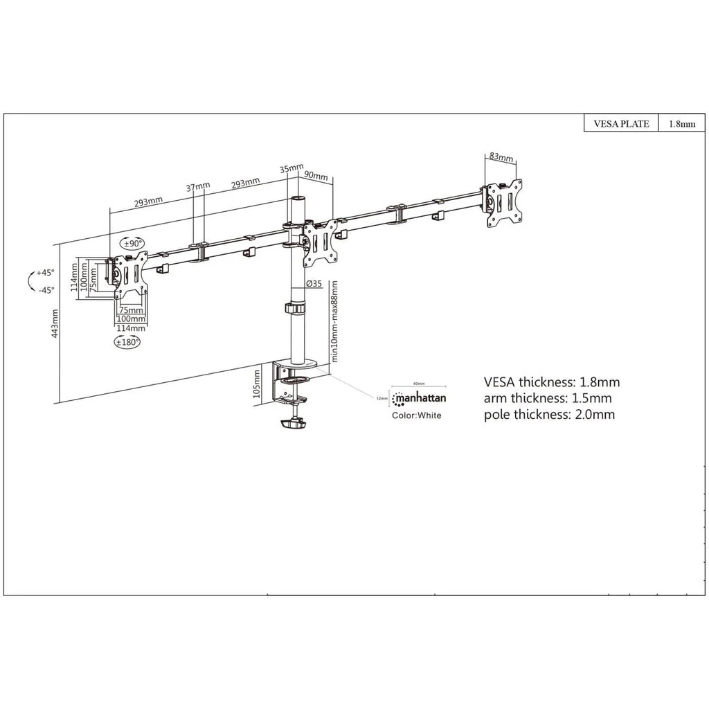 Manhattan 461658 - Desk monitor mount for 33 cm (13") to 68.6 cm (27") - Image 7
