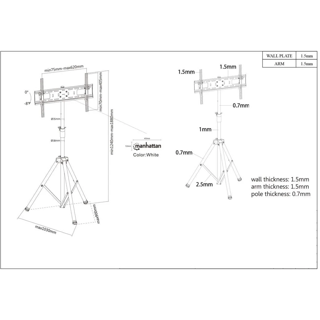 Manhattan 461412 - Tripod TV Floor Stand for 94 cm (37") to 177.8 cm (70") - Image 6