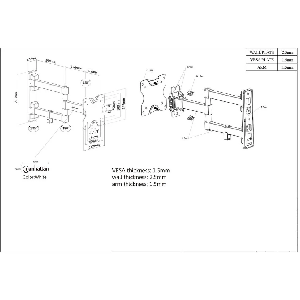 Manhattan 461382 - Wall monitor mount for 33 cm (13") to 68.6 cm (27") - Image 6