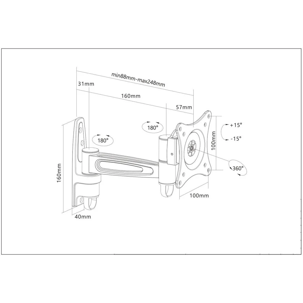 Manhattan 423700 - Wall monitor/TV mount for 33 cm (13") to 68.6 cm (27") - Image 4
