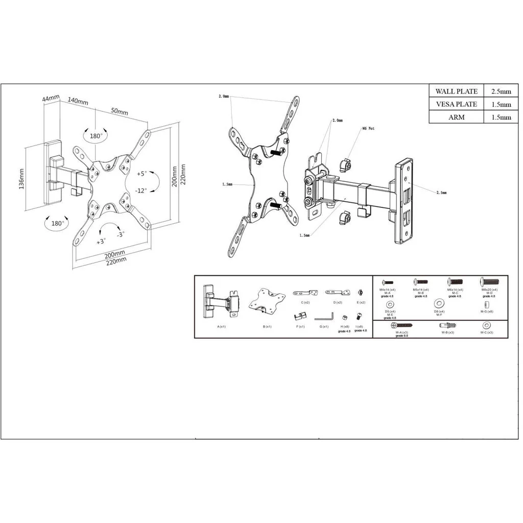 Manhattan 461399 - Wall monitor/TV mount for 33 cm (13") to 106.7 cm (42") - Image 7