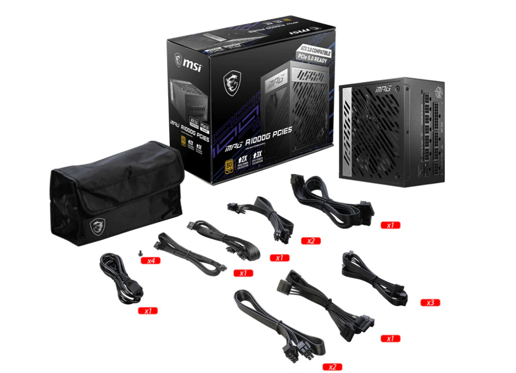 MSI MPG A1000G PCIE5 - 1000W 80+ Gold Fully Modular Power Supply Unit - Image 5