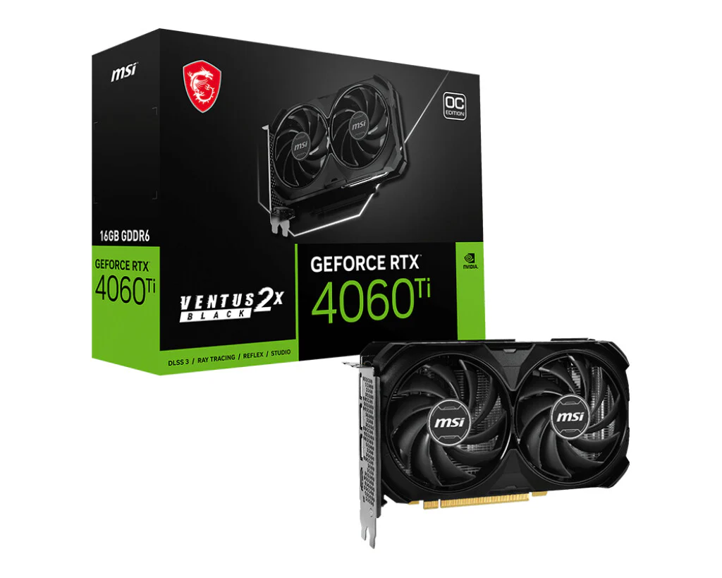 MSI VENTUS 2X BLACK OC - NVIDIA 16 GB GDDR6 GeForce RTX 4060 TI graphics card