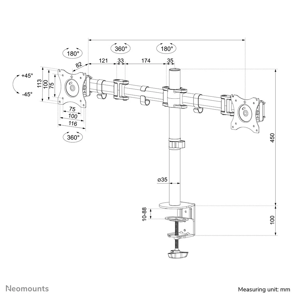 Neomounts NM-D135DBLACK - Desk monitor mount for 25.4 cm (10") to 68.6 cm (27") - Image 10