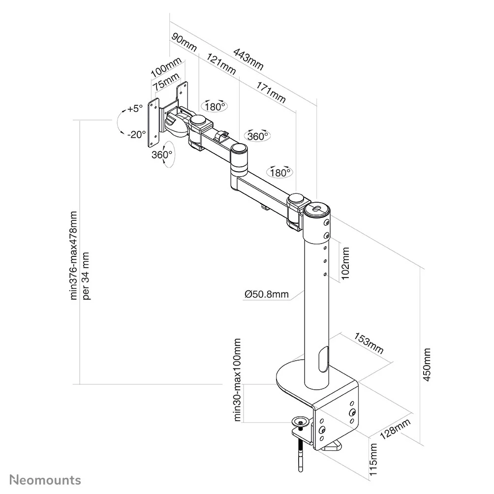 Neomounts FPMA-D960BLACKPLUS Desk monitor mount for 25.4 cm (10") to 124.5 cm (49") - Image 6