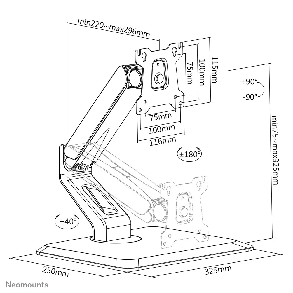 Neomounts FPMA-D885BLACK - Desk monitor stand for38.1 cm (15") to 81.3 cm (32") - Image 17