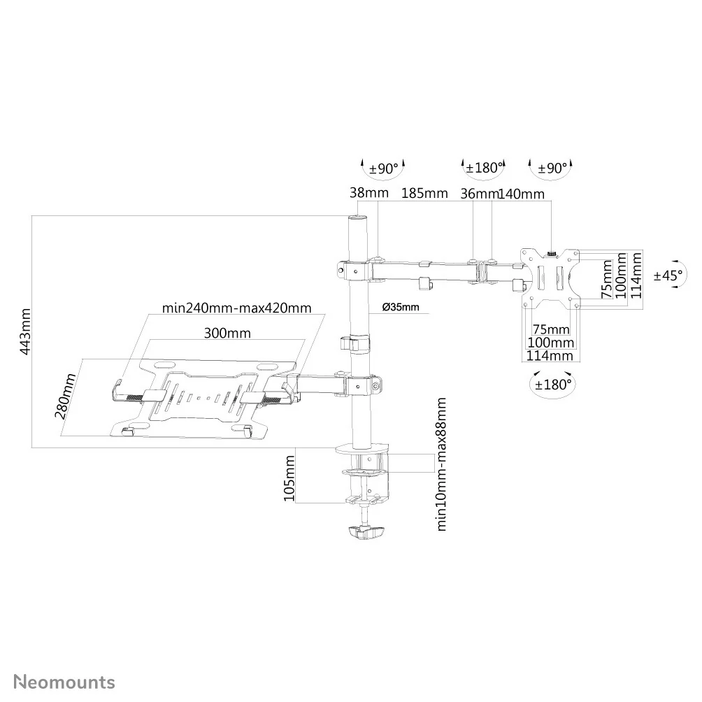 Neomounts FPMA-D550NOTEBOOK - Desk monitor + laptop mount for 25.4 cm (10") to 81.3 cm (32") - Image 13