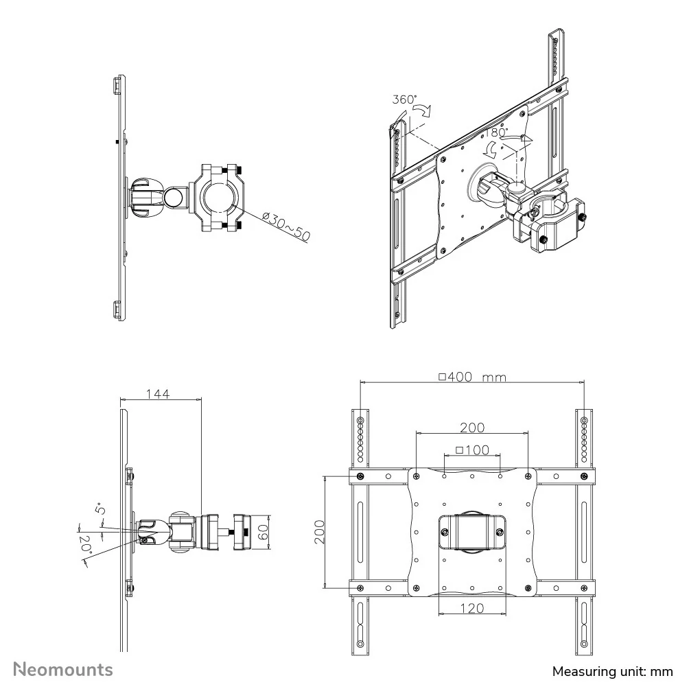Neomounts FPMA-WP440BLACK - TV pole mount for 58.4 cm (23") to 132.1 cm (52") - Image 3